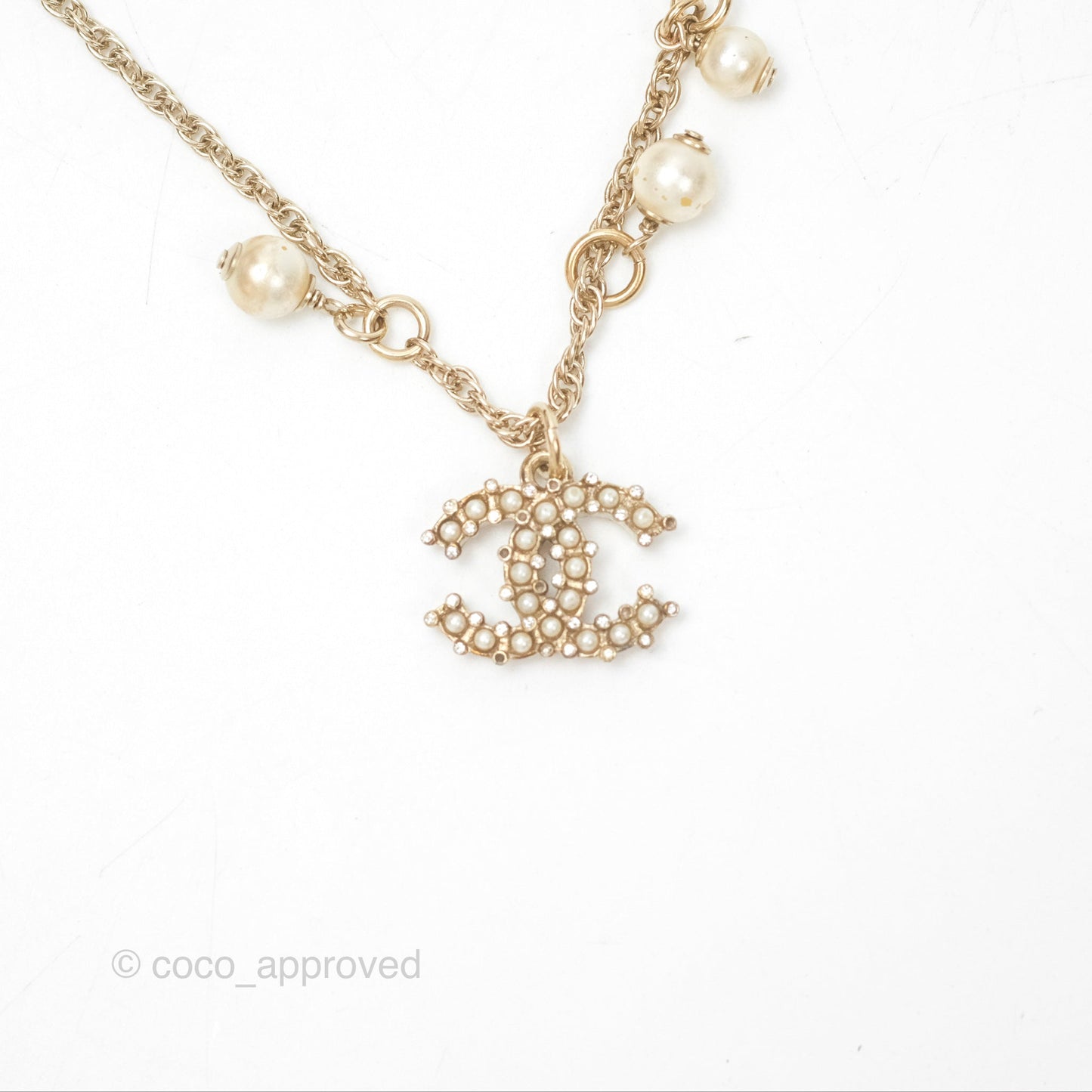 Chanel CC Crystal Pearl Chain Bracelet Gold Tone 19C