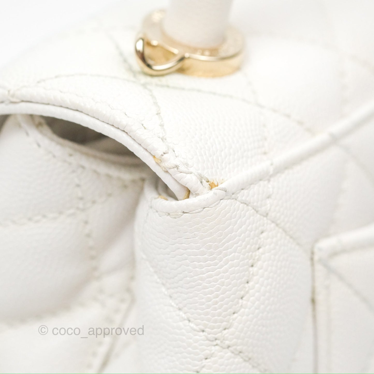 Chanel Extra Mini Quilted Coco Handle White Caviar Gold Hardware
