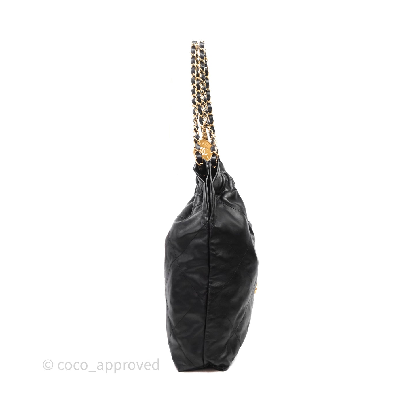 Chanel 22 Bag Medium Black Crumpled Calfskin Aged Gold Hardware