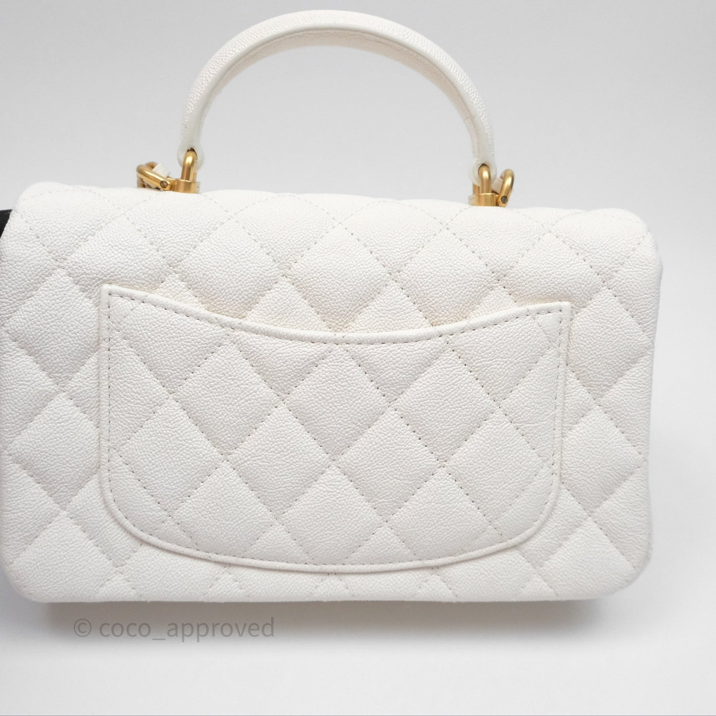 Chanel Top Handle Mini Rectangular Flap Bag Ivory White Caviar Aged Gold Hardware