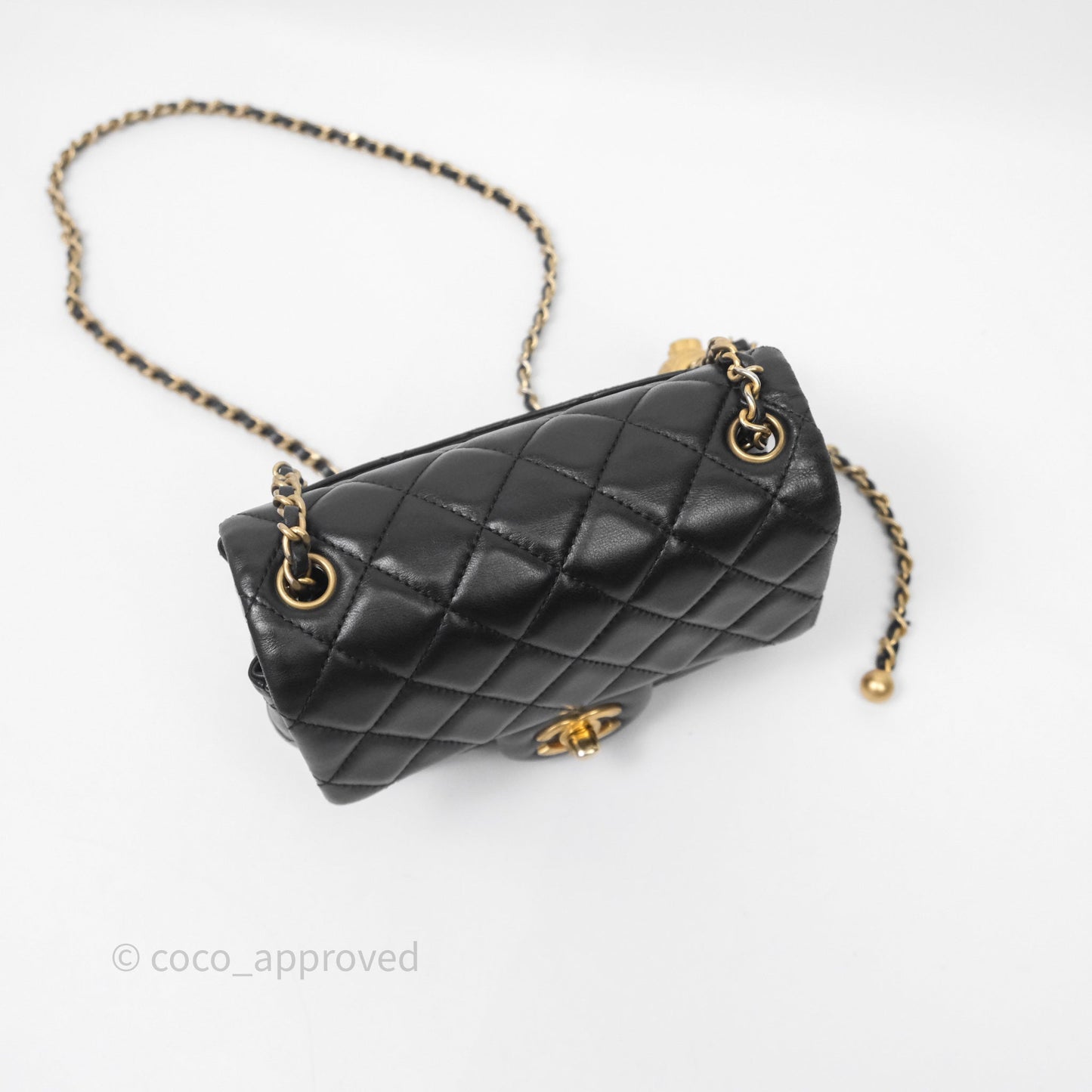 Chanel Pearl Crush Mini Square Quilted Black Lambskin Aged Gold Hardware