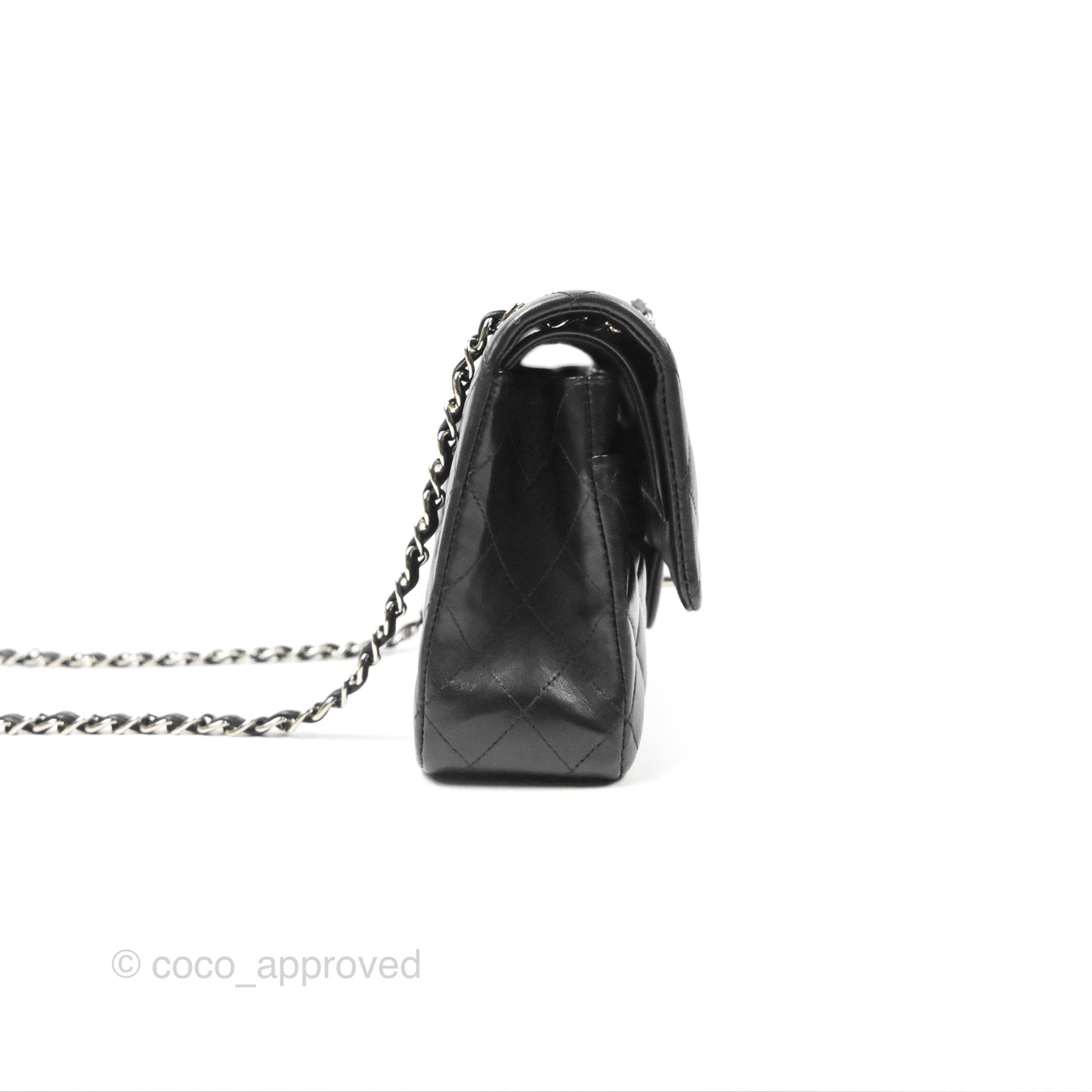 Chanel Classic M/L Medium Flap Quilted Black Lambskin Silver Hardware