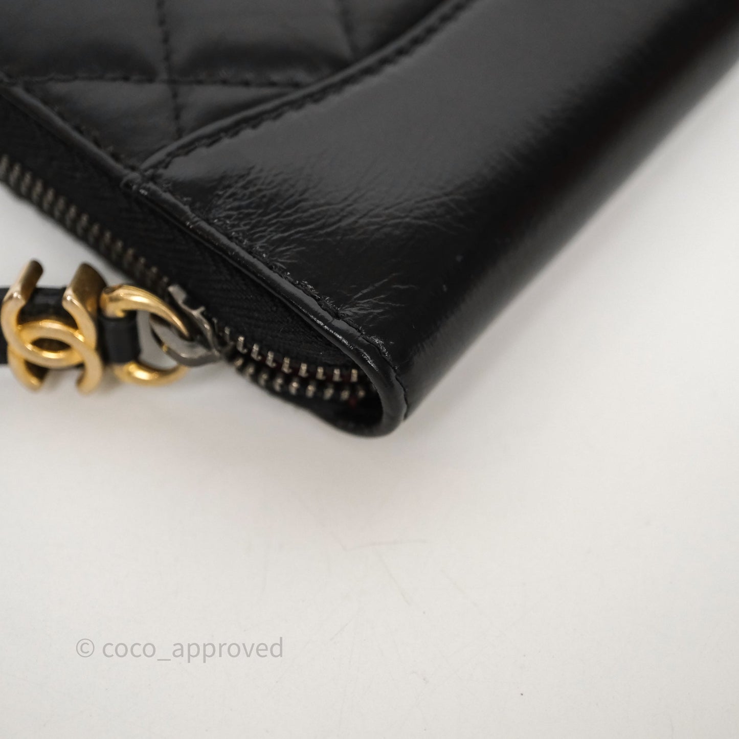 Chanel Quilted Gabrielle Zip Long Wallet Black Aged Gold Hardware