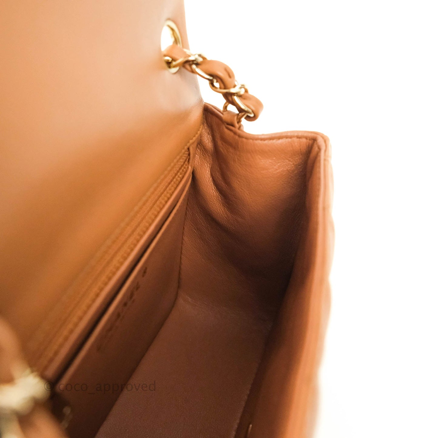Chanel Classic Quilted Mini Square Caramel Dark Beige Lambskin Gold Hardware