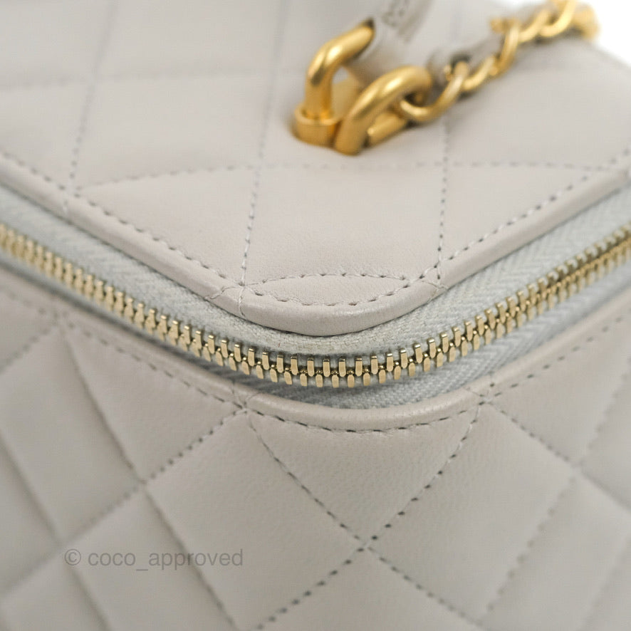 Chanel Vanity Rectangular Top Handle Grey Lambskin Gold Hardware