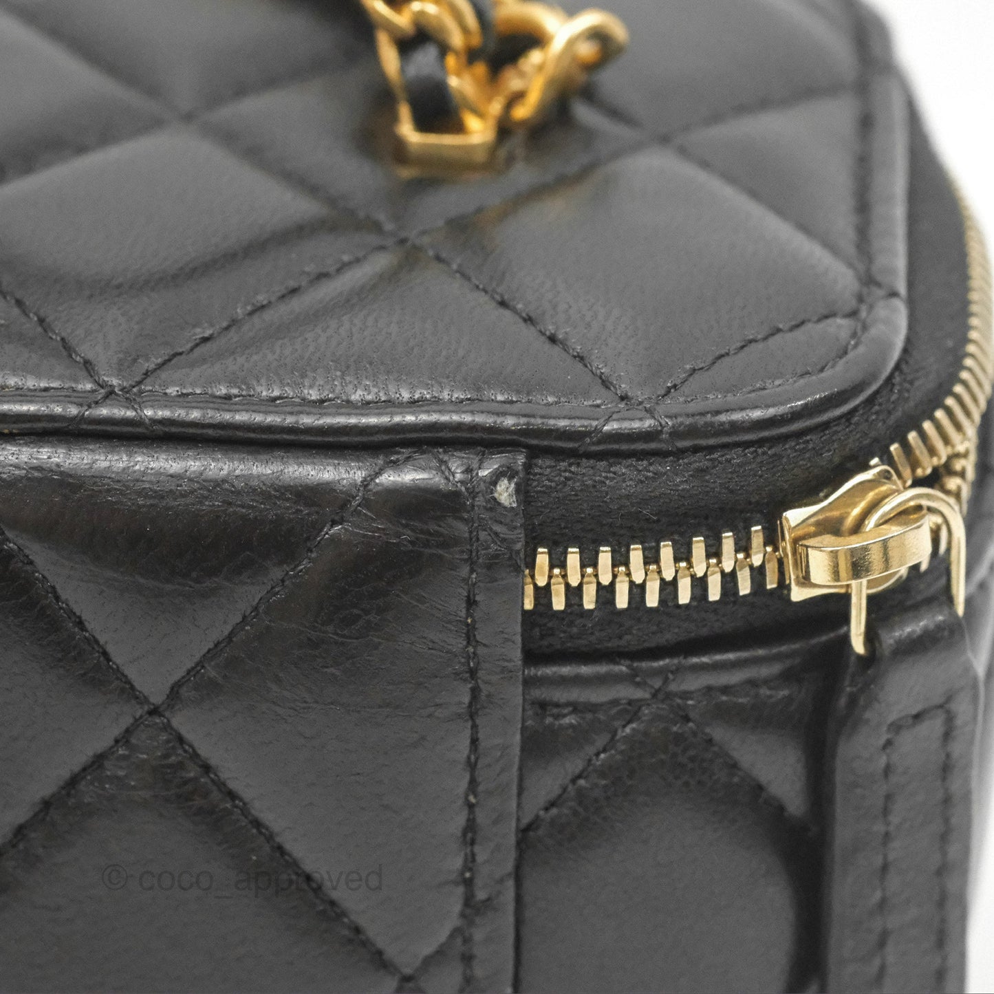 Chanel Vanity Rectangular with Top Handle Black Lambskin Aged Gold Hardware