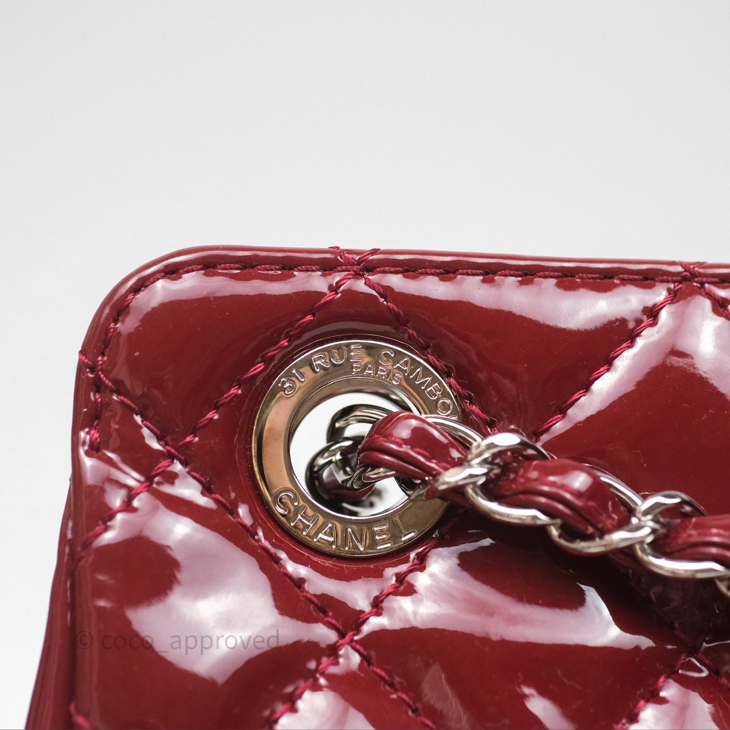 Chanel CC Shopping Tote Bag Red Patent Silver Hardware