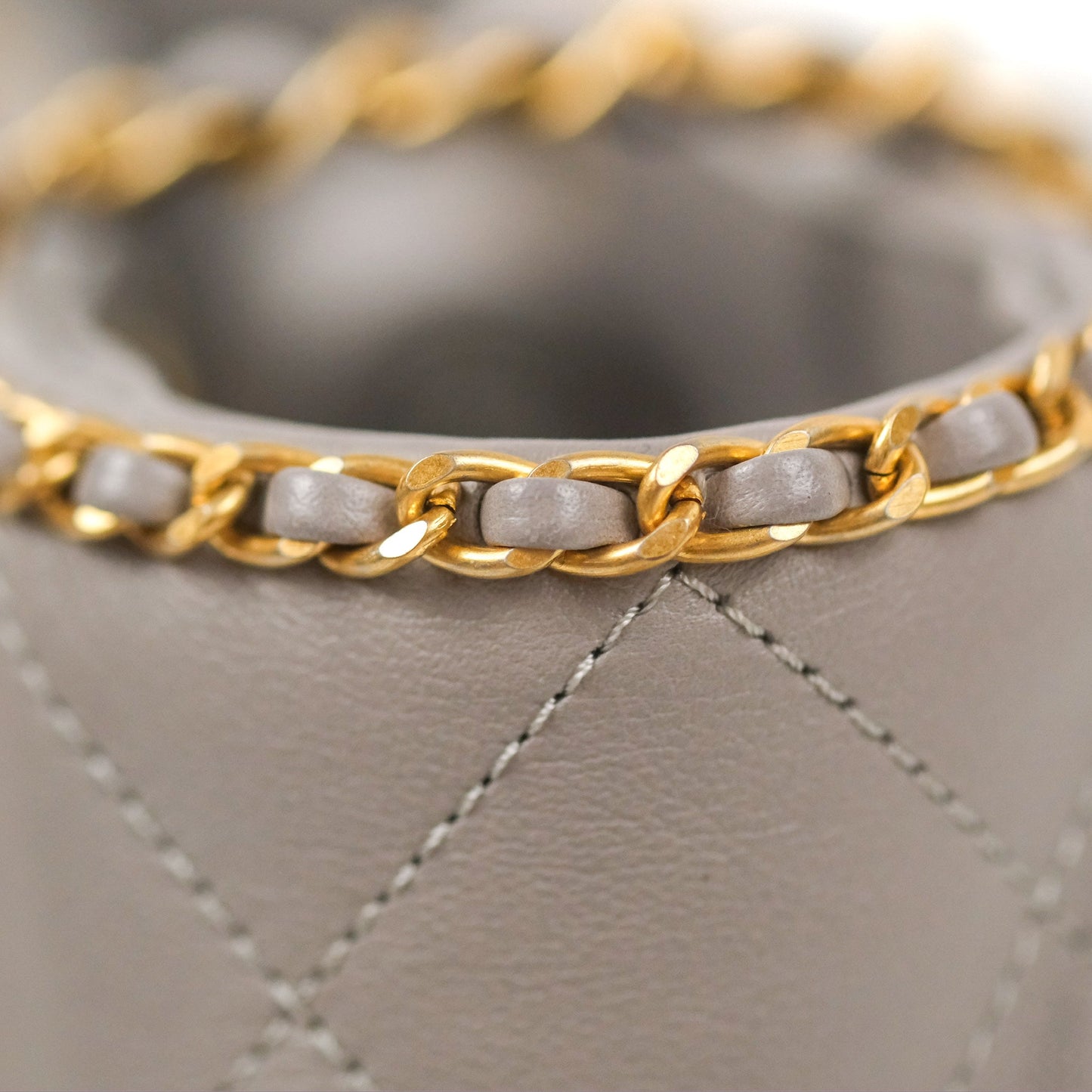 Chanel Small Chain Around Shopping Tote Grey Calfskin Aged Gold Hardware