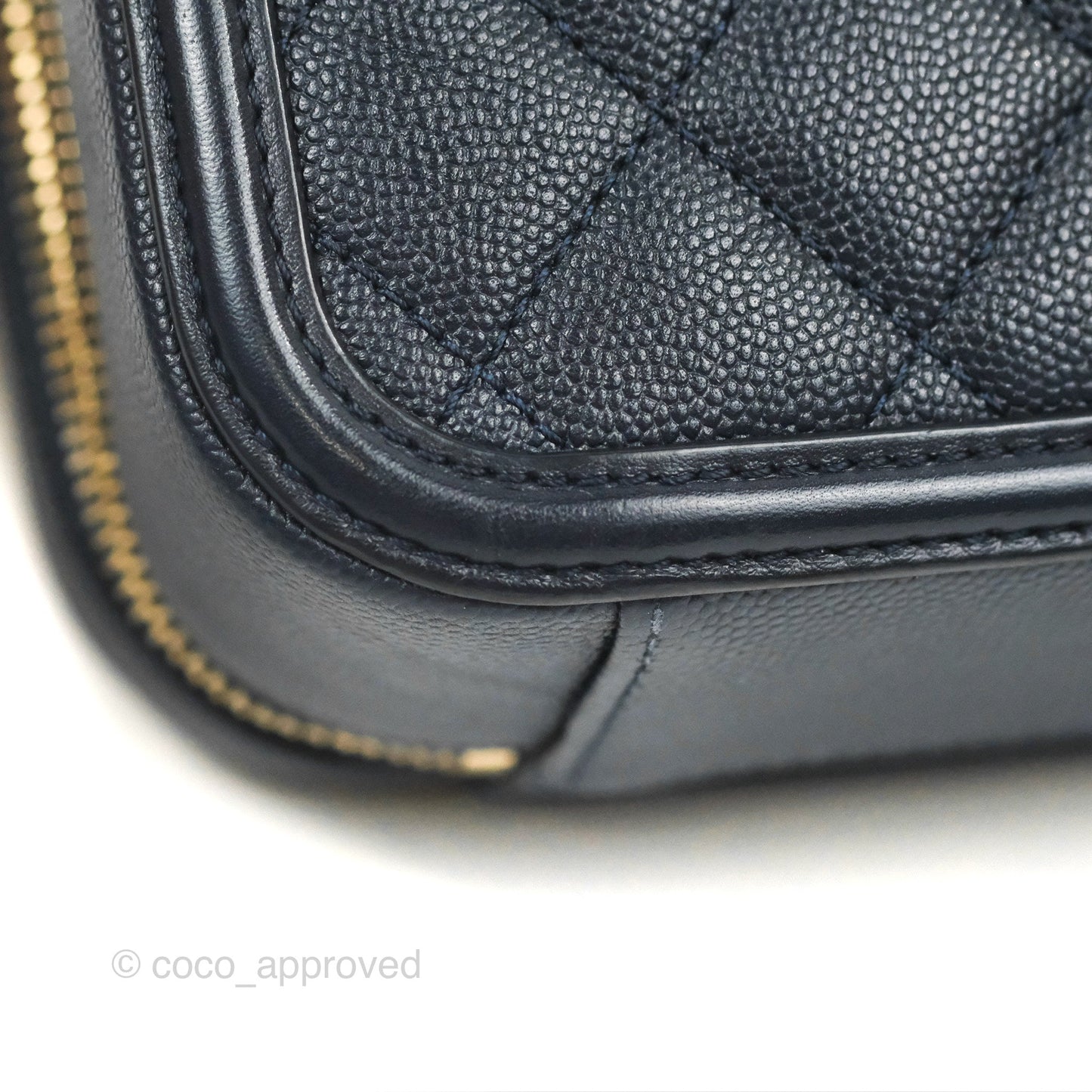 Chanel Quilted Medium CC Filigree Vanity Case Dark Navy Caviar Gold Hardware