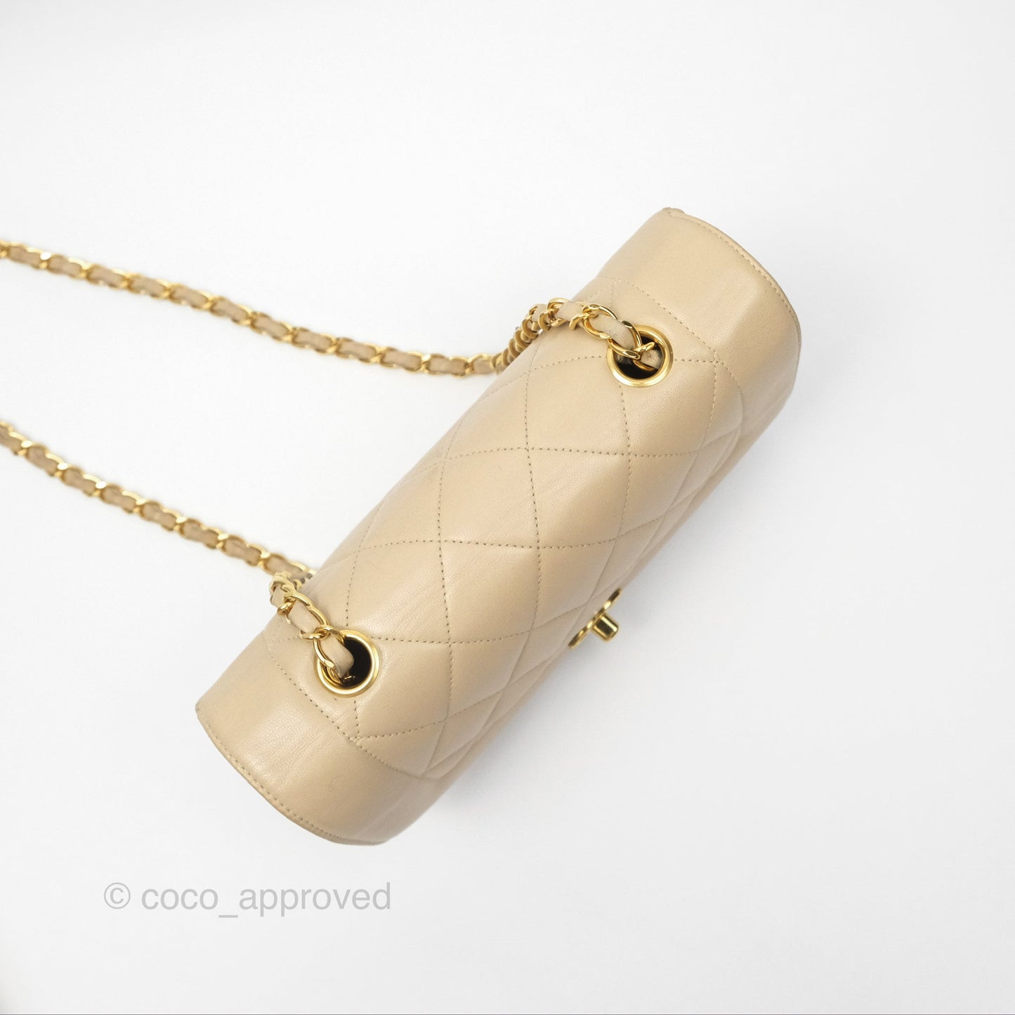 Chanel Vintage Small Quilted Classic Diana Flap Bag Beige Lambskin 24K Gold Hardware