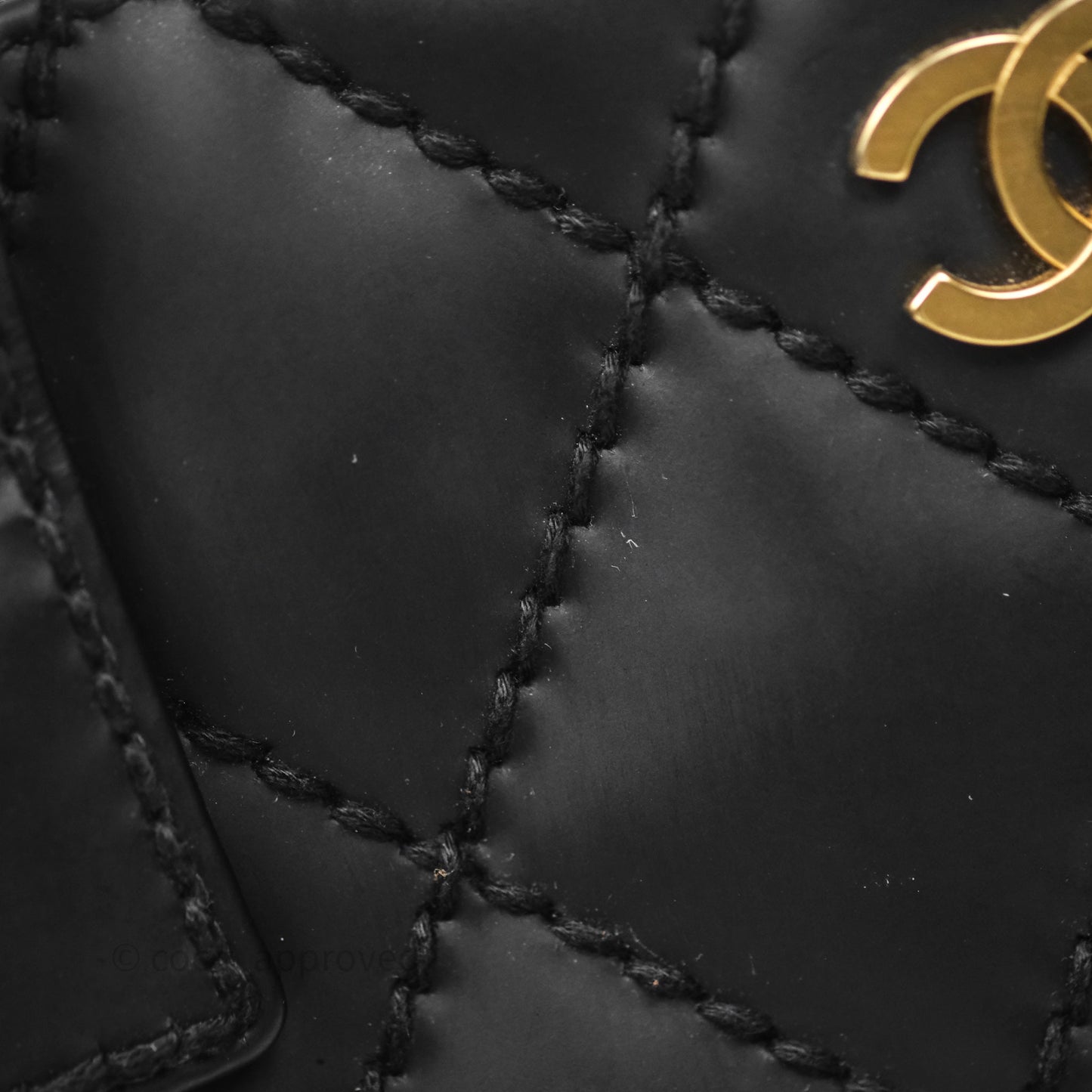 Chanel Vintage Quilted CC Tote Bag Matte Black Calfskin Gold Hardware