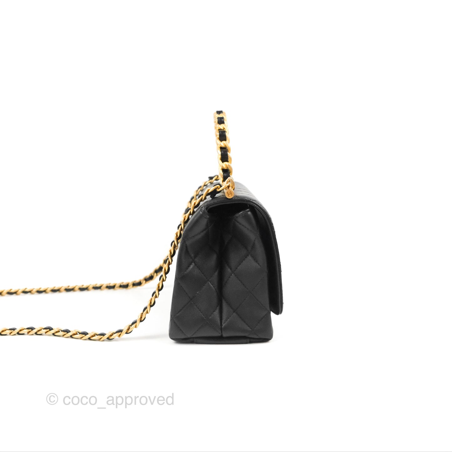 Chanel La Parisienne Top Handle Flap Bag Black Lambskin Aged Gold Hardware