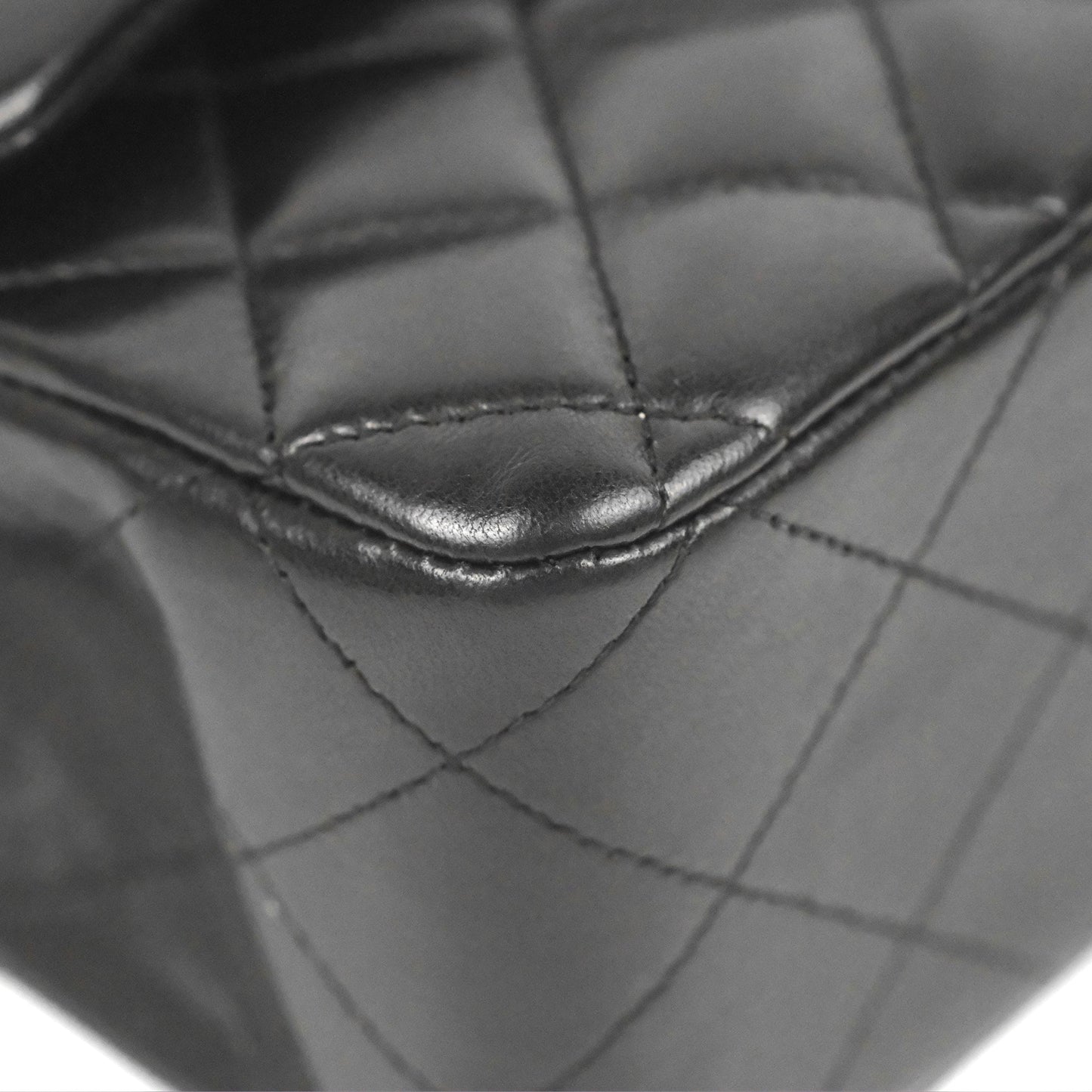 Chanel Classic M/L Medium Flap Quilted Black Lambskin Silver Hardware