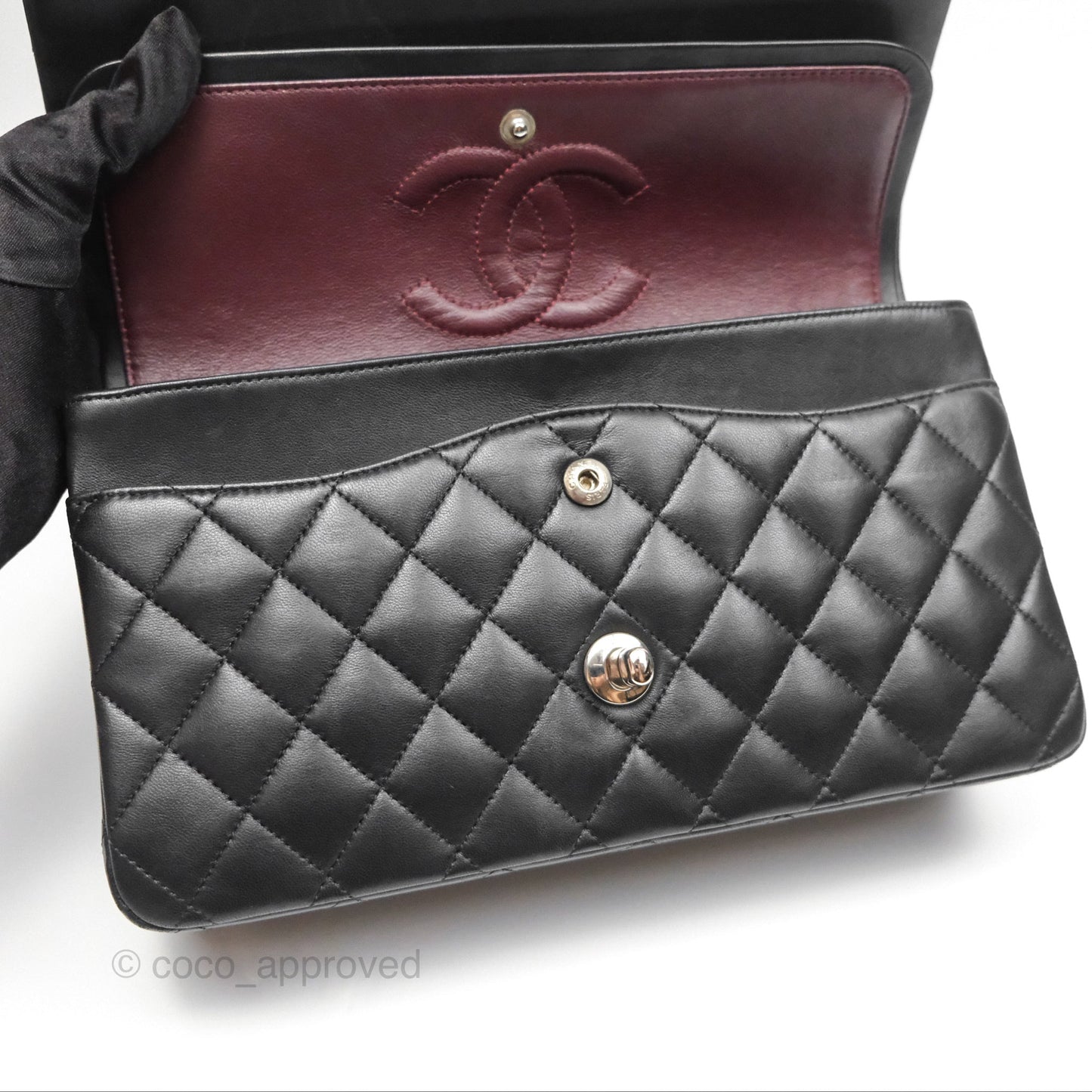 Chanel Classic M/L Medium Flap Quilted Black Lambskin Silver Hardware