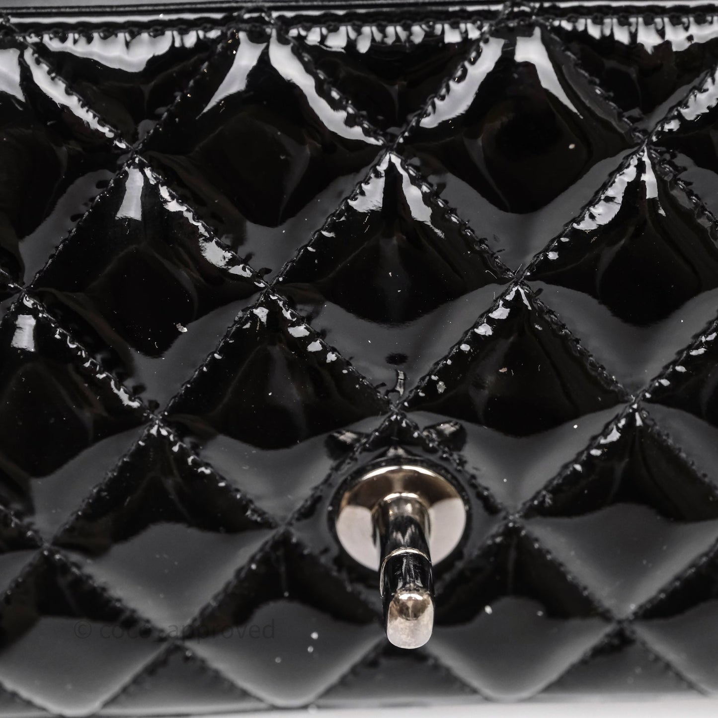 Chanel Quilted Mini Rectangular Flap Black Patent Silver Hardware