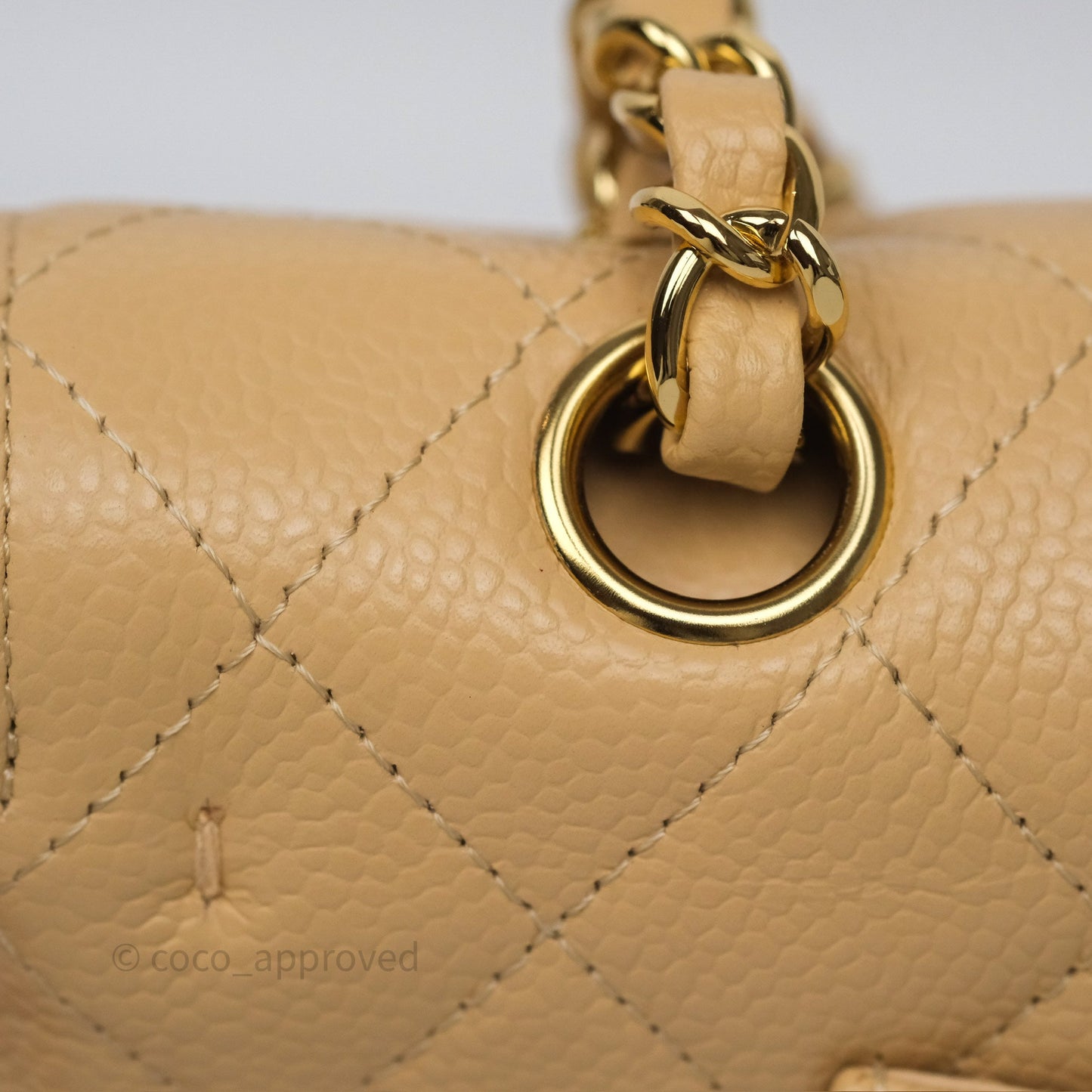 Chanel M/L Medium Classic Flap Quilted Beige Caviar Gold Hardware