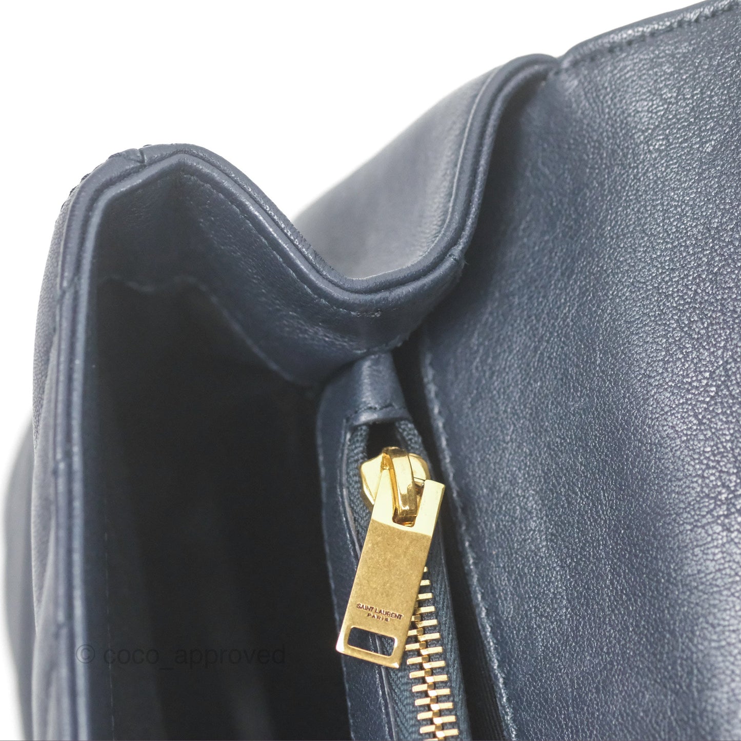 Saint Laurent Chevron Medium College Navy Chain Bag Gold Hardware