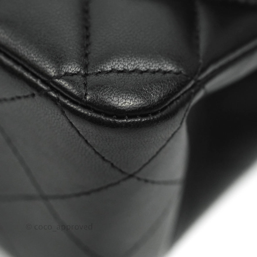 Chanel Classic M/L Medium Double Flap Black Lambskin Silver Hardware