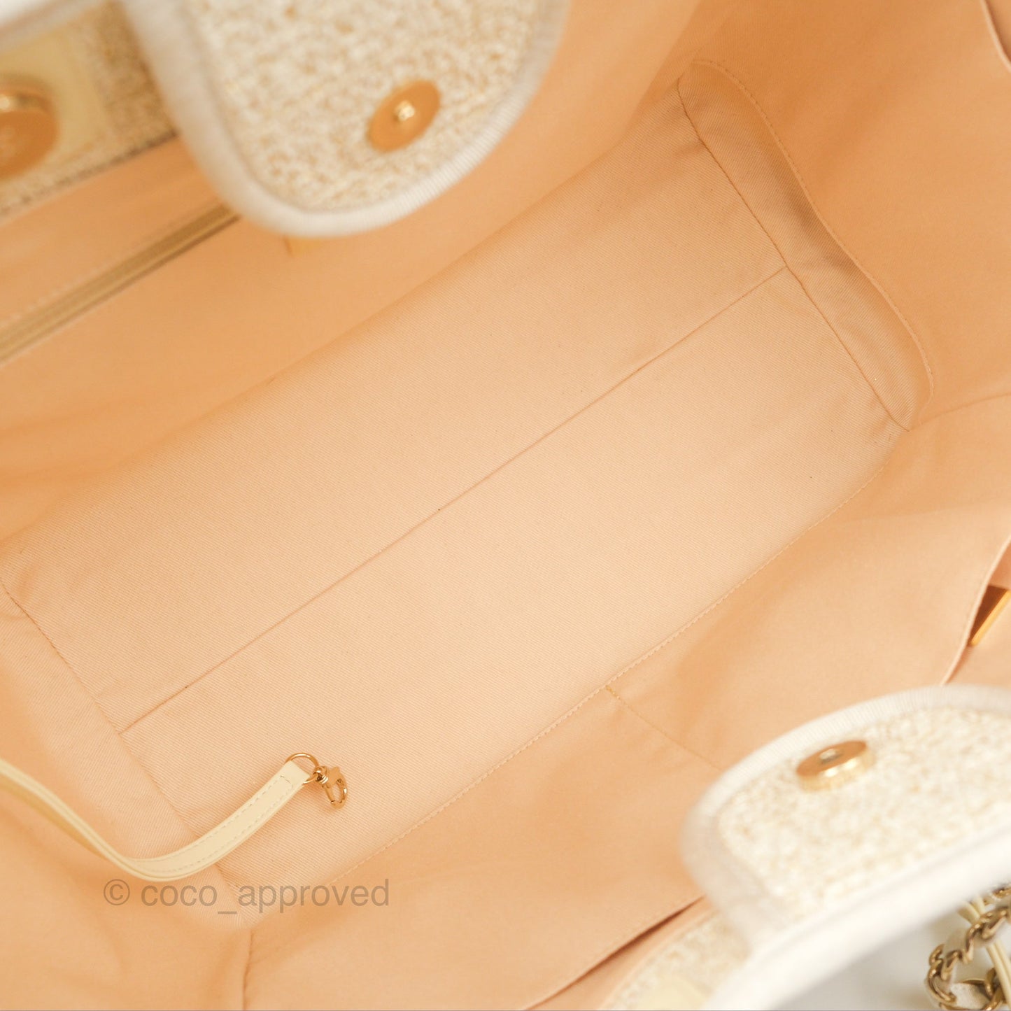 Chanel Large Deauville Ivory/Gold Canvas Gold Hardware