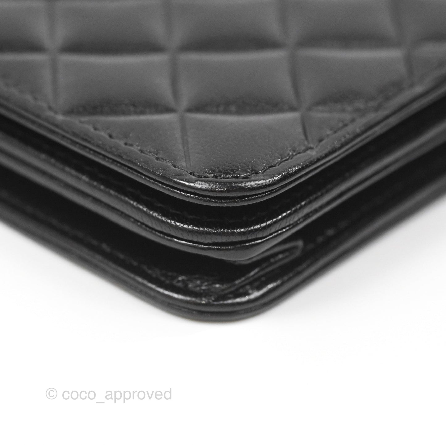 Chanel Diamond CC Wallet On Chain WOC Black Goatskin Silver Hardware