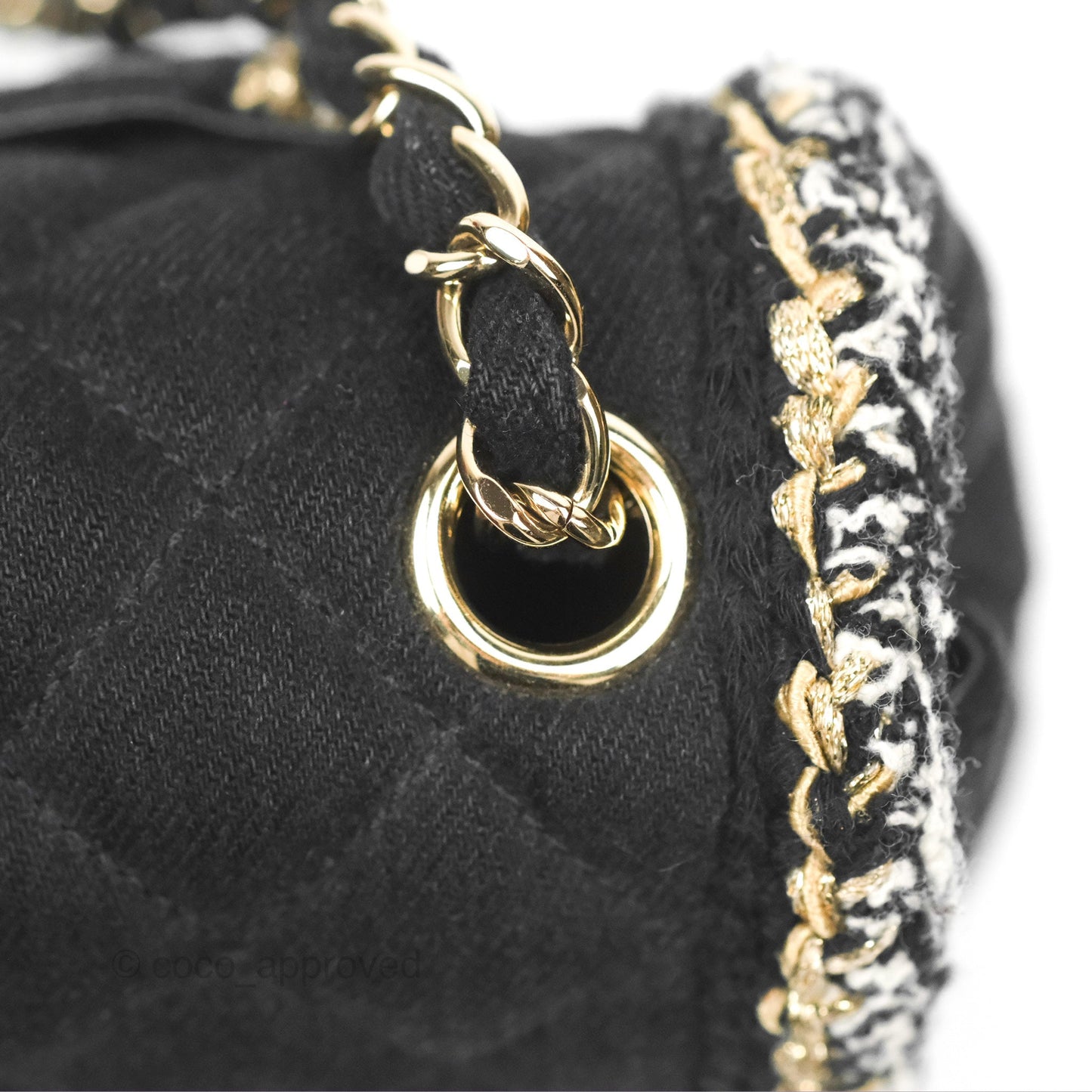 Chanel Mini Rectangular Flap Bag Black Denim Braided Gold Hardware 18A