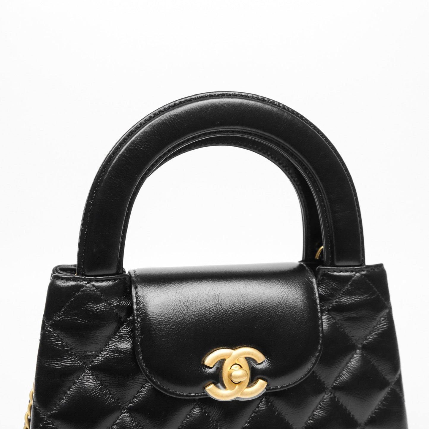 Chanel Kelly Bag Quilted Black Shiny Crumpled Calfskin Aged Gold Hardware