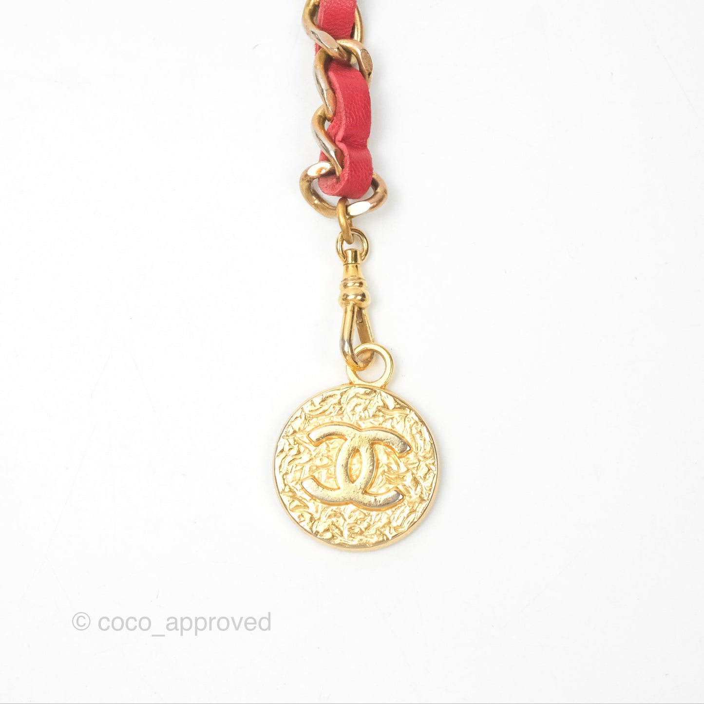 Chanel Vintage Woven Chain Belt Red Lambskin Gold Hardware