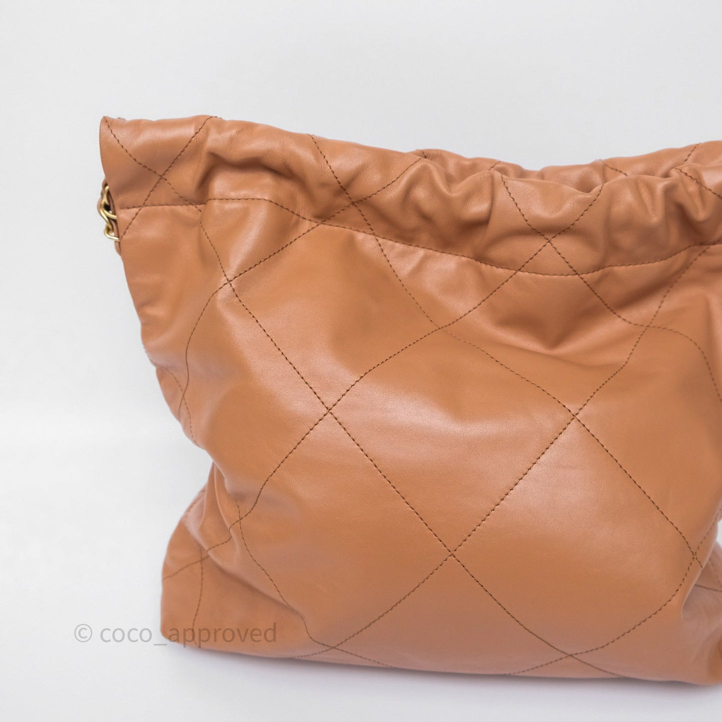 Chanel 22 Small Caramel Beige Shiny Calfskin Aged Gold Hardware