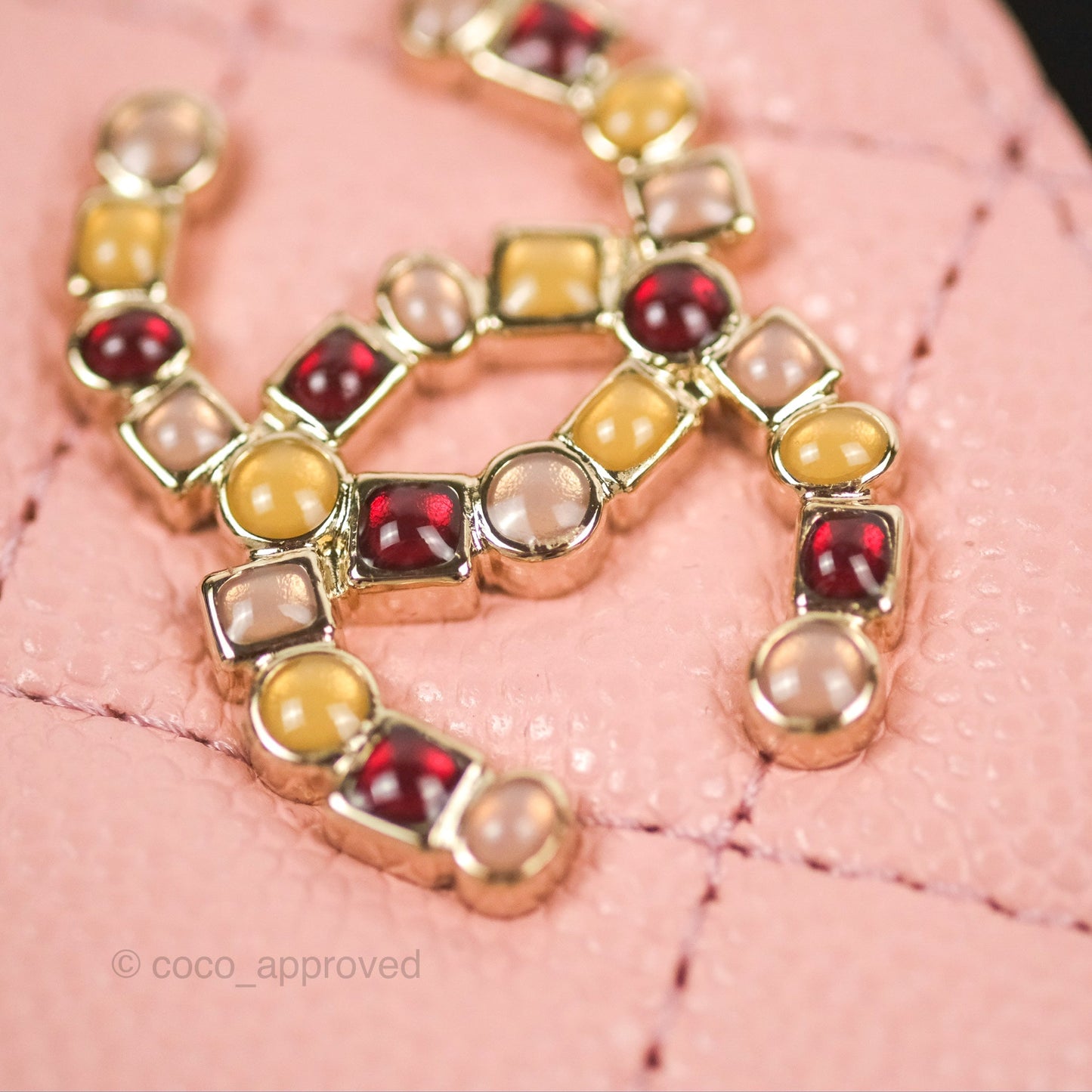 Chanel CC Resin Stone Card Holder Pink Caviar 23K