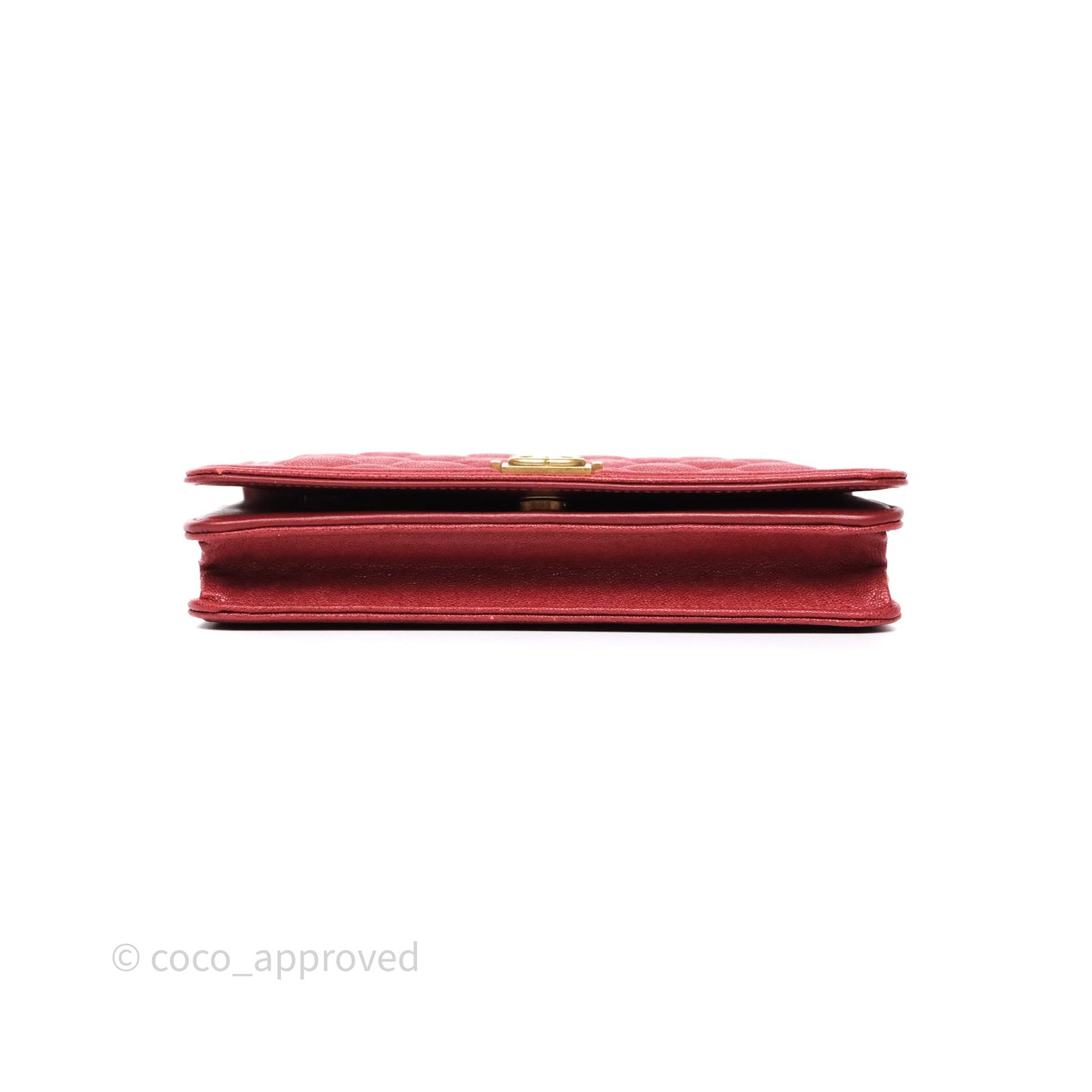 Chanel Boy Wallet on Chain WOC Red Caviar Aged Gold Hardware