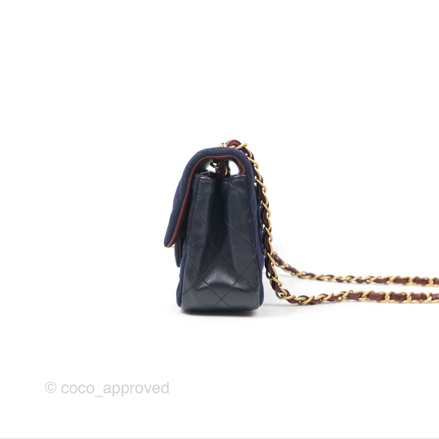 Chanel Mini Charms Rectangular Flap Navy Wool Aged Gold Hardware 18C