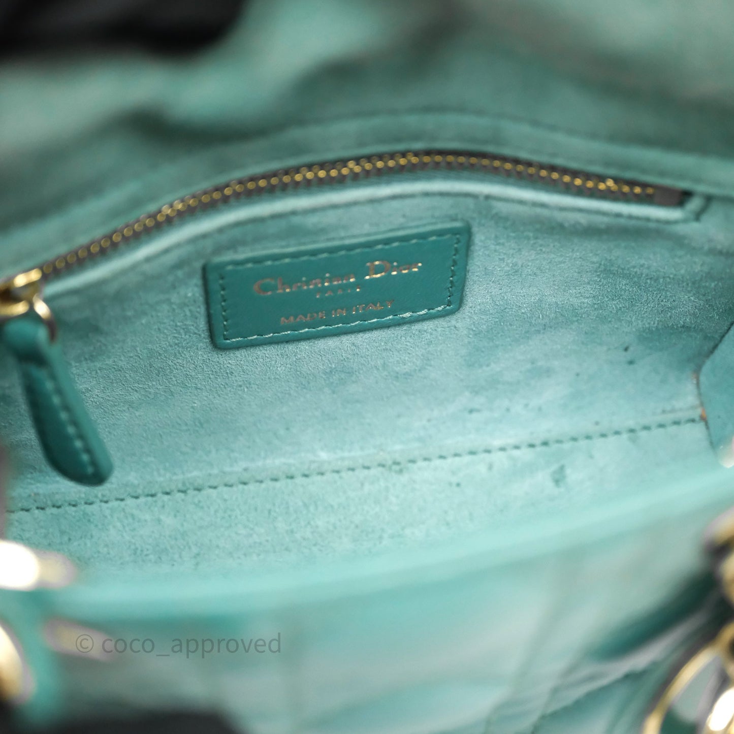 Christian Dior Mini Lady Dior Cannage Green Lambskin Gold Hardware