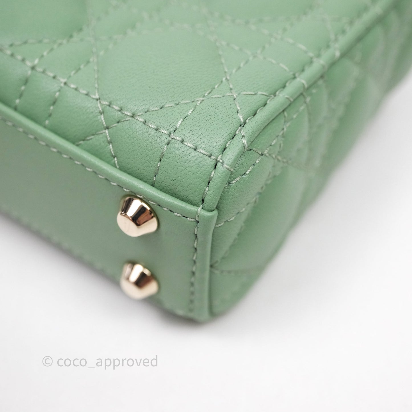 Christian Dior Micro Lady Dior Green Lambskin Cannage Gold Hardware