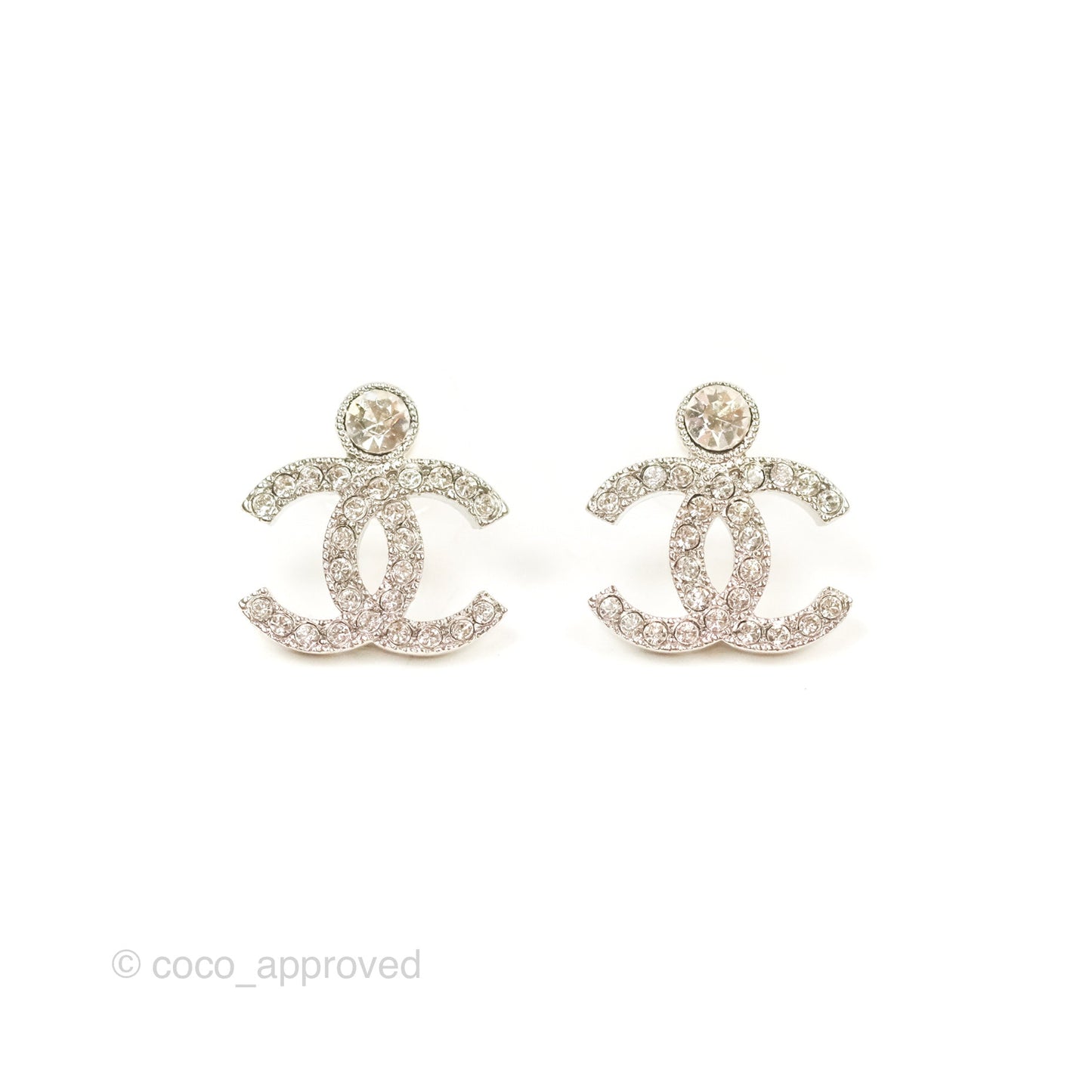 Chanel Crystal CC Earrings Silver Tone 23K