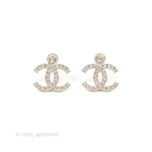 Chanel Crystal CC Earrings Silver Tone 23K