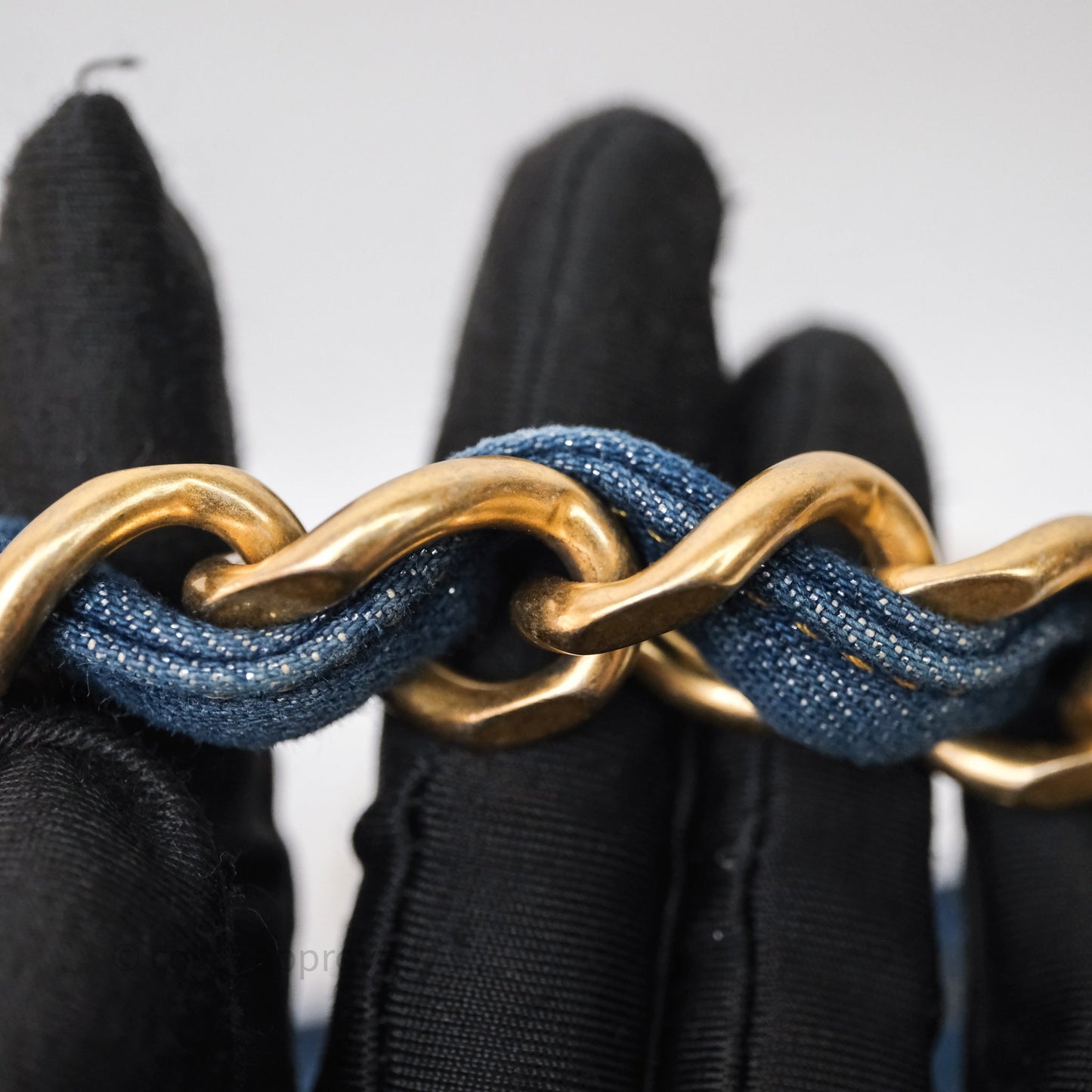 Chanel Square Flap Bag Denim Aged Gold Hardware