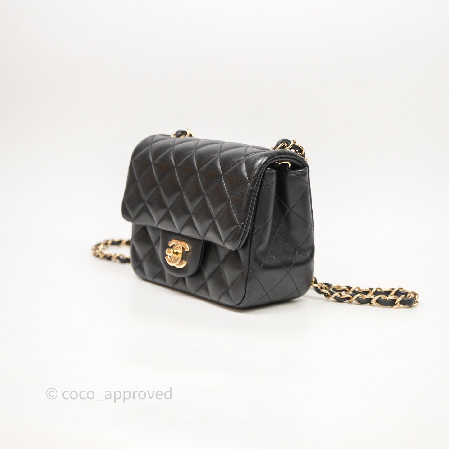 Chanel Mini Square Quilted Black Lambskin Gold Hardware
