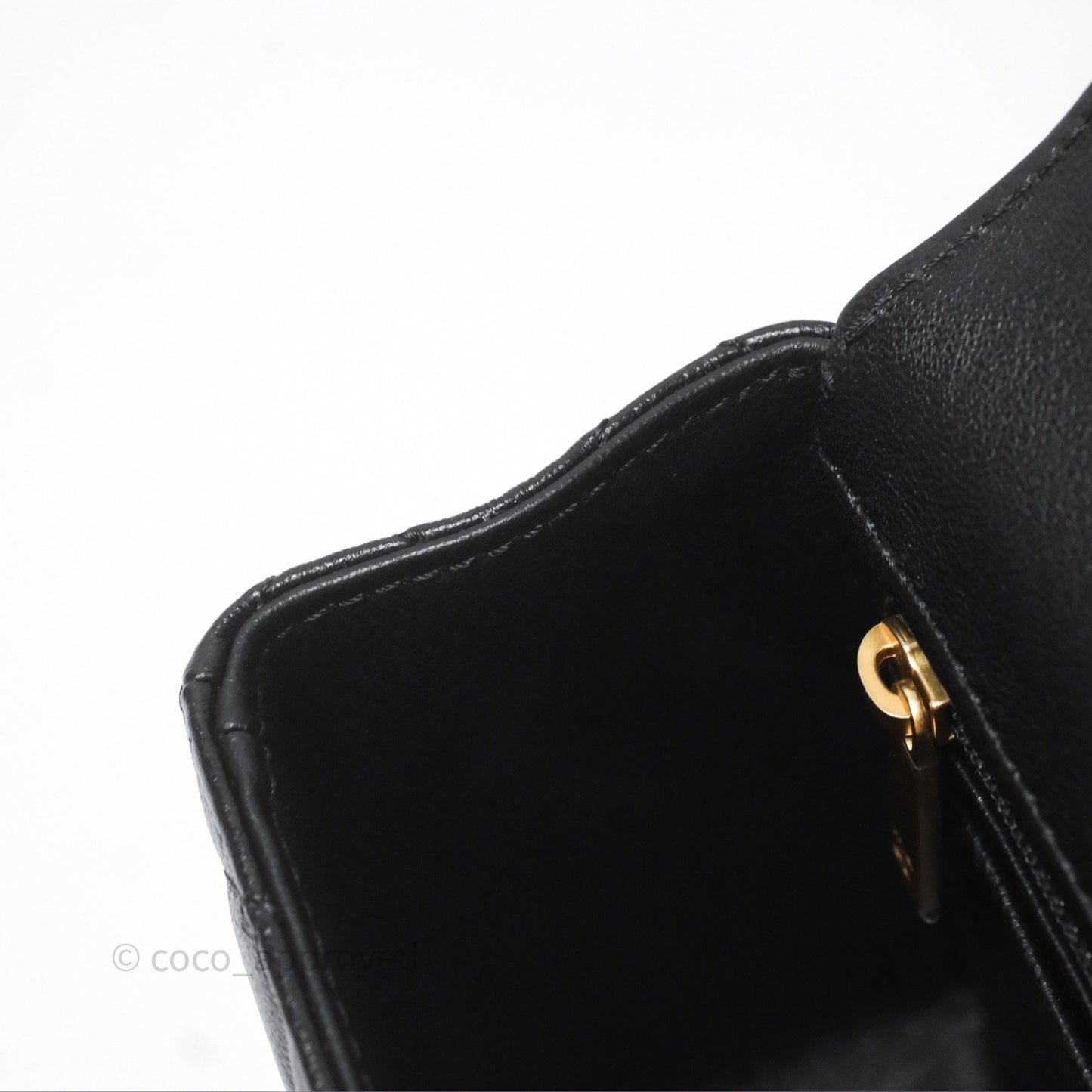 Chanel Flap Bag with Crystal Logo Top Handle Black Lambskin Aged Gold Hardware