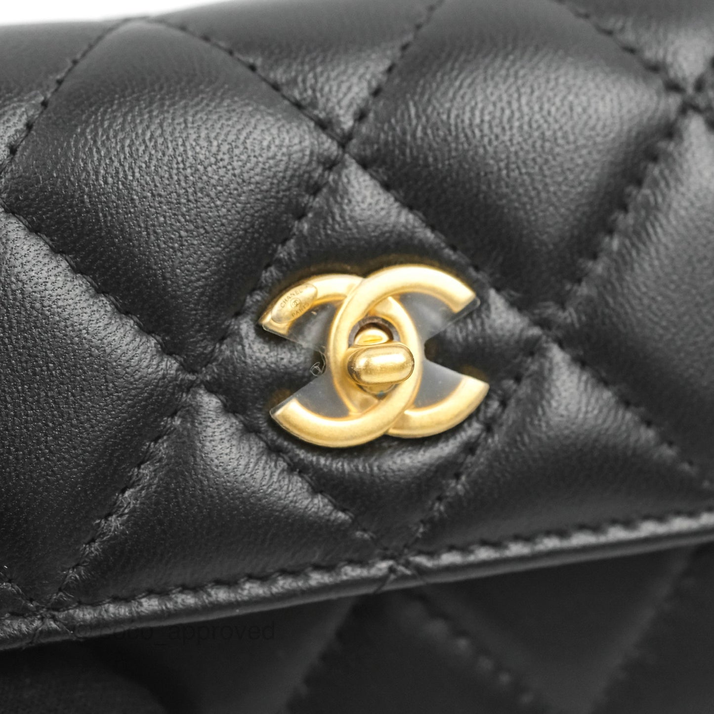 Chanel Pearl Crush Mini Clutch With Chain Black Lambskin Aged Gold Hardware