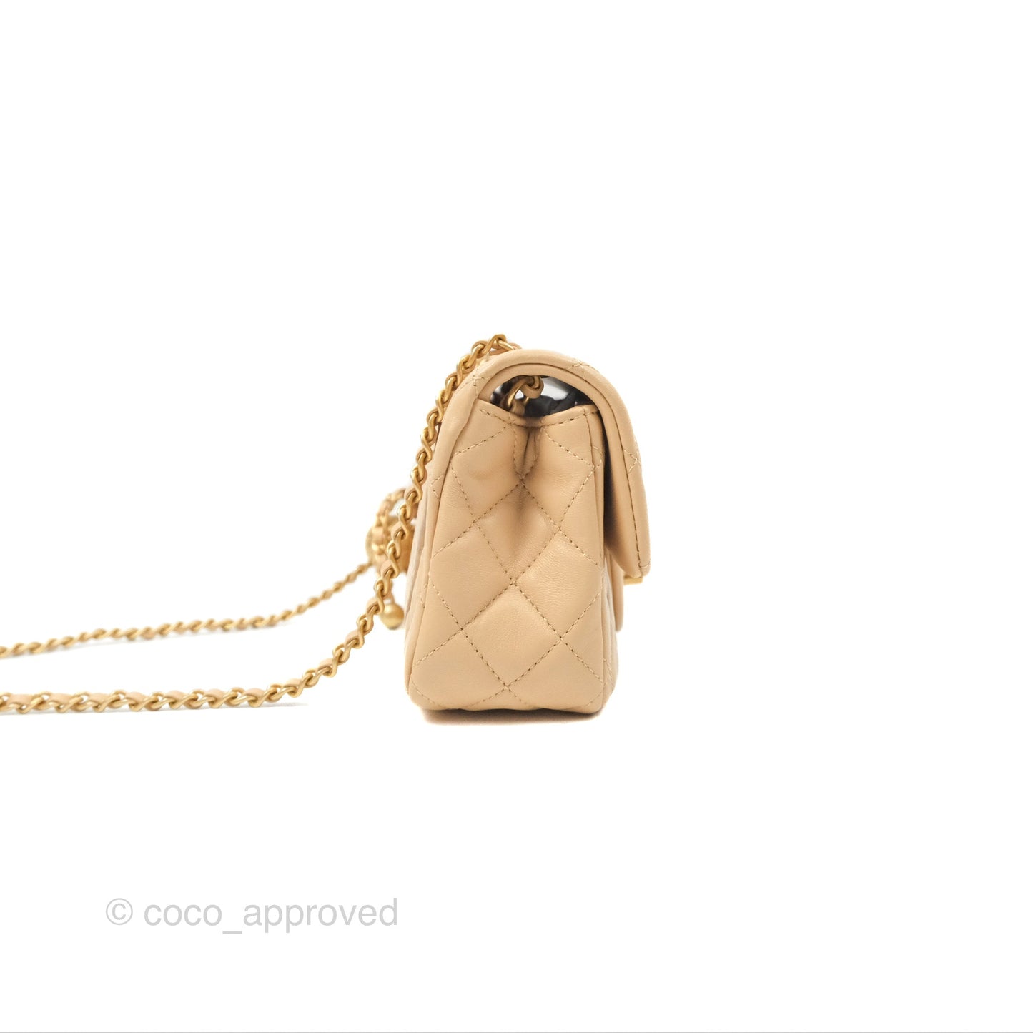 Chanel Mini Rectangular Pearl Crush Beige Lambskin Aged Gold Hardware