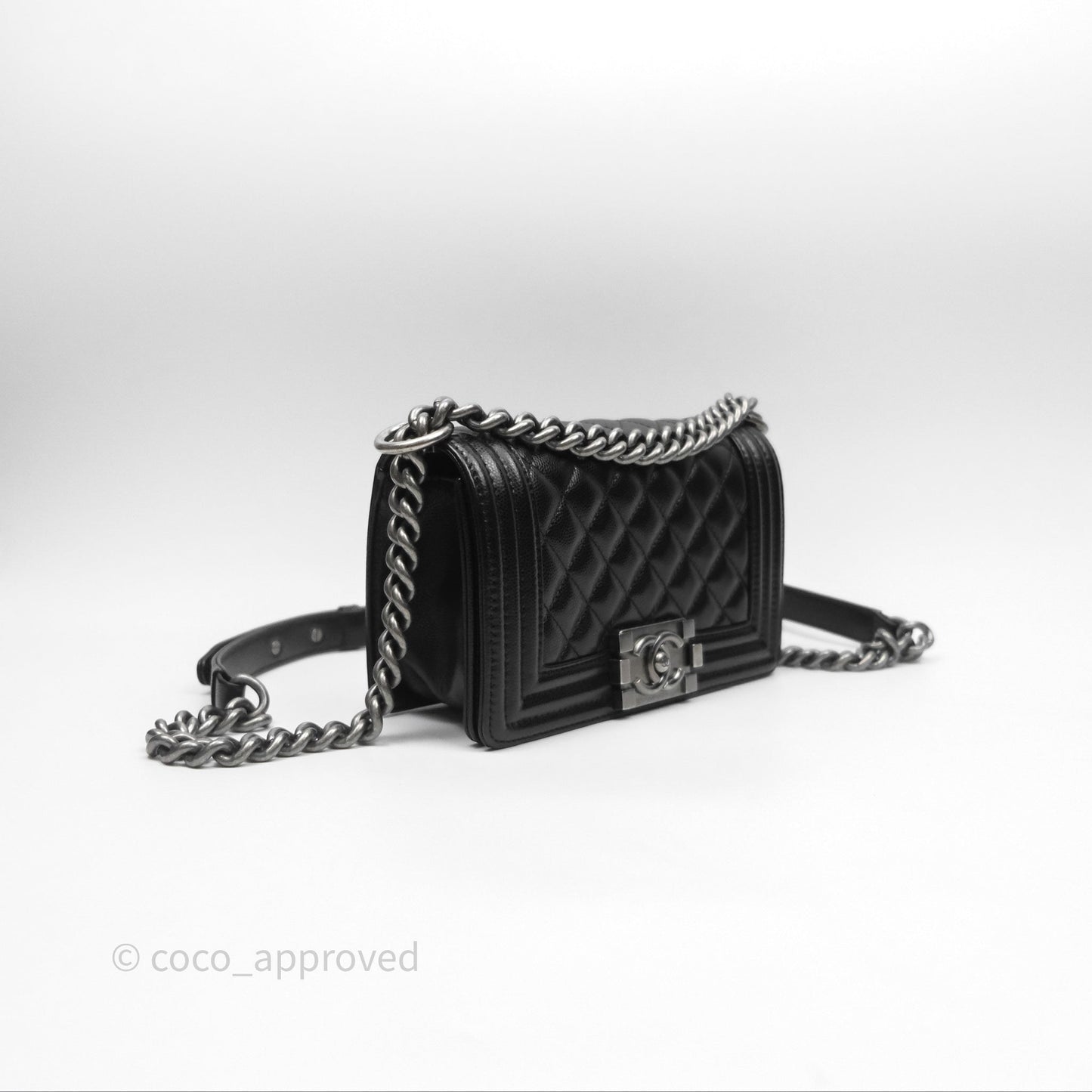 Chanel Small Boy Black Caviar Ruthenium Hardware