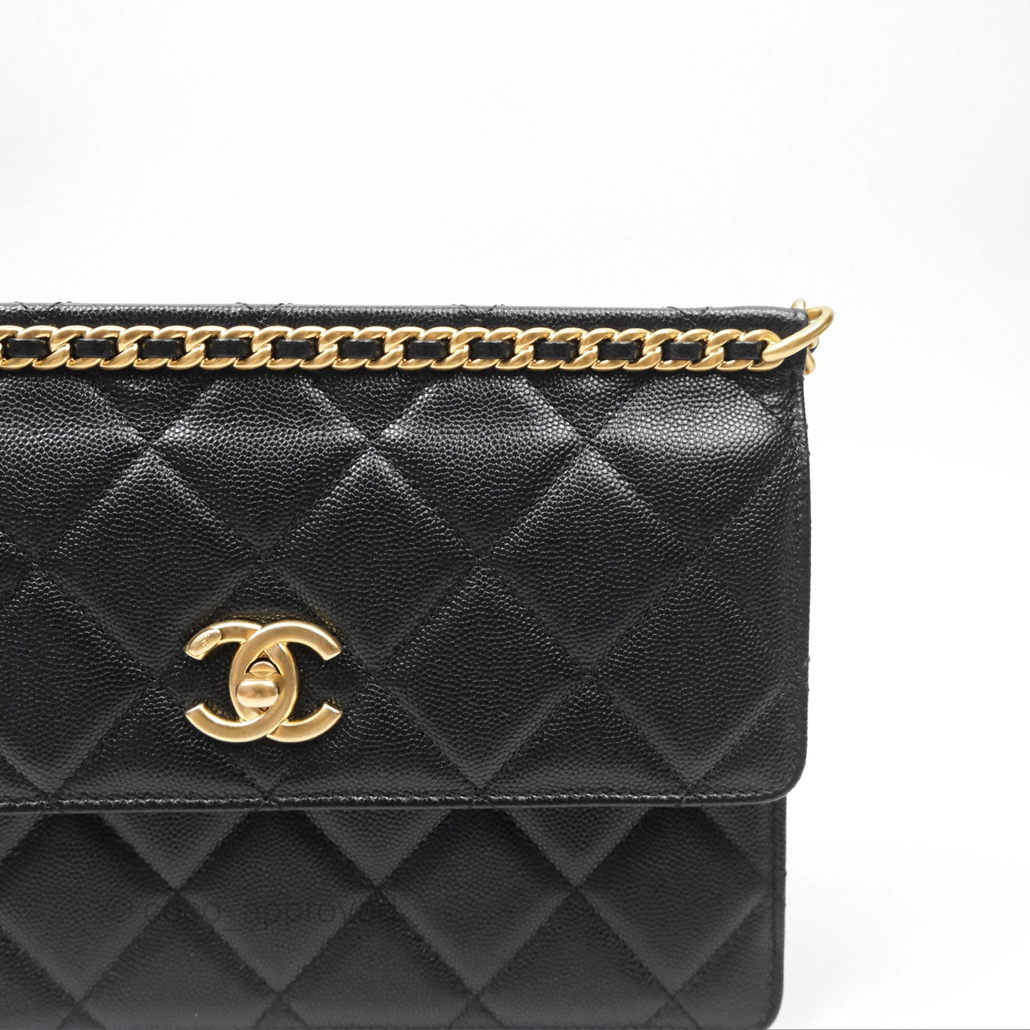 Chanel Chain Flap Bag Black Caviar Aged Gold Hardware 23A
