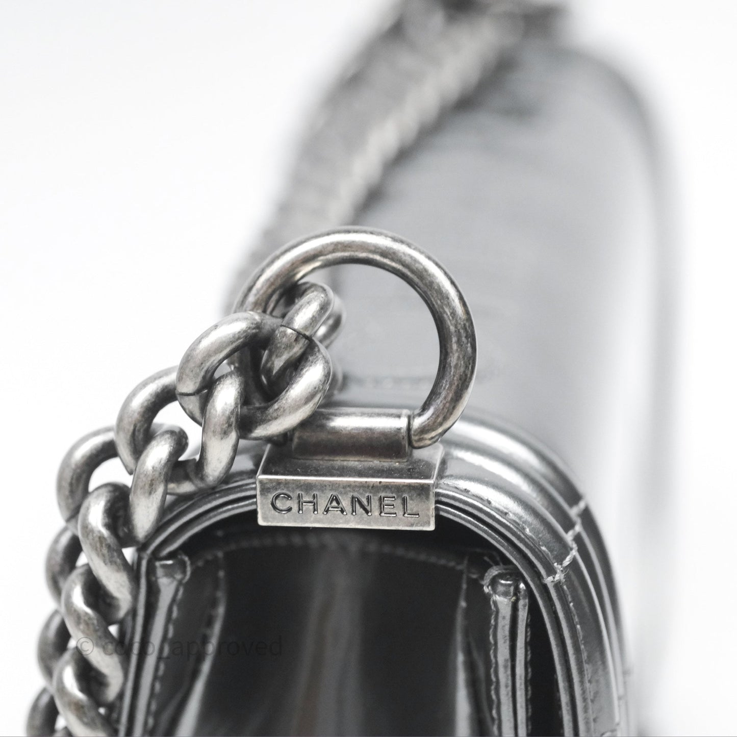 Chanel Medium Boy Metallic Dark Grey Iridescent Glazed Calfskin Ruthenium Hardware