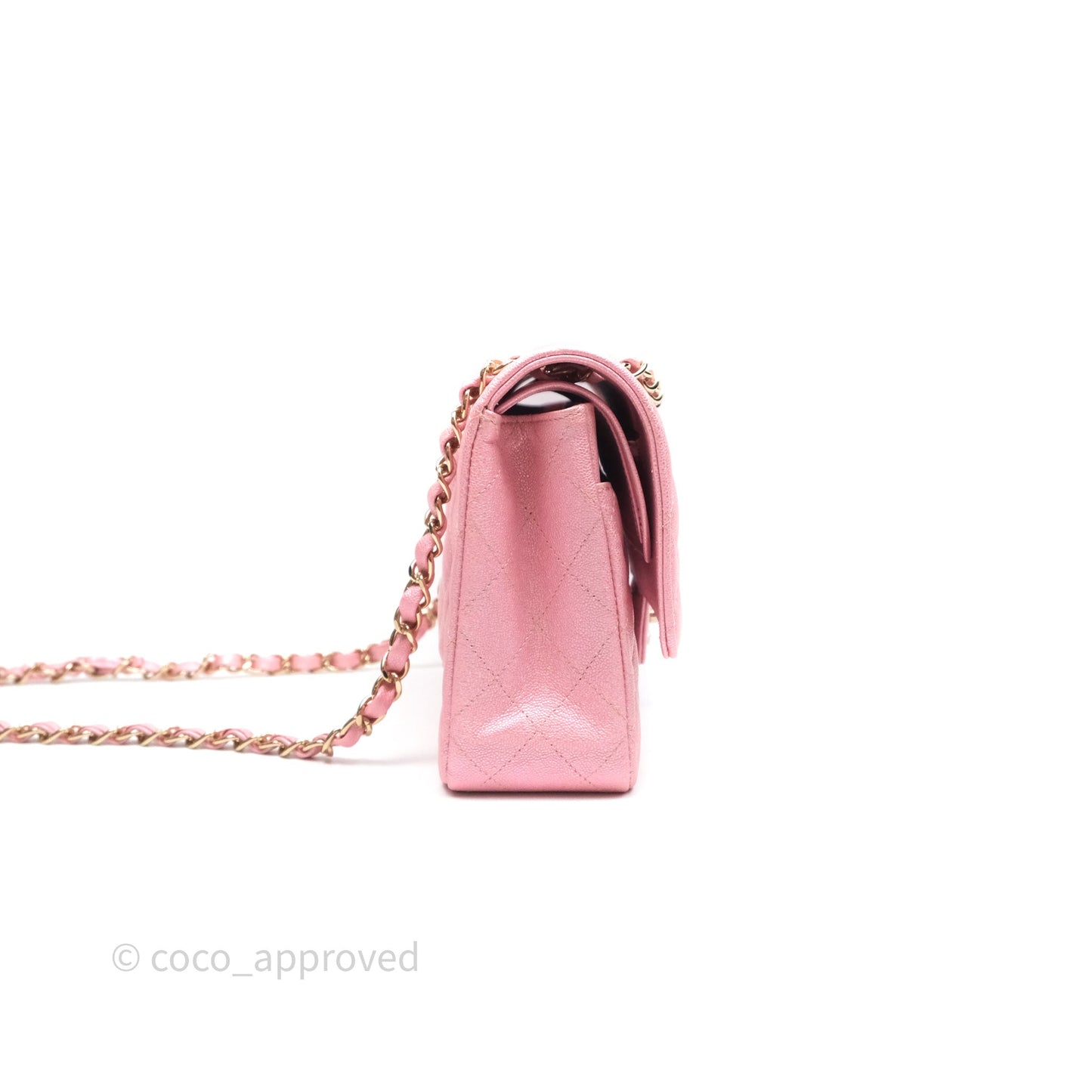 Chanel Quilted Classic M/L Medium Flap Iridescent Pink Caviar Gold Hardware 19S