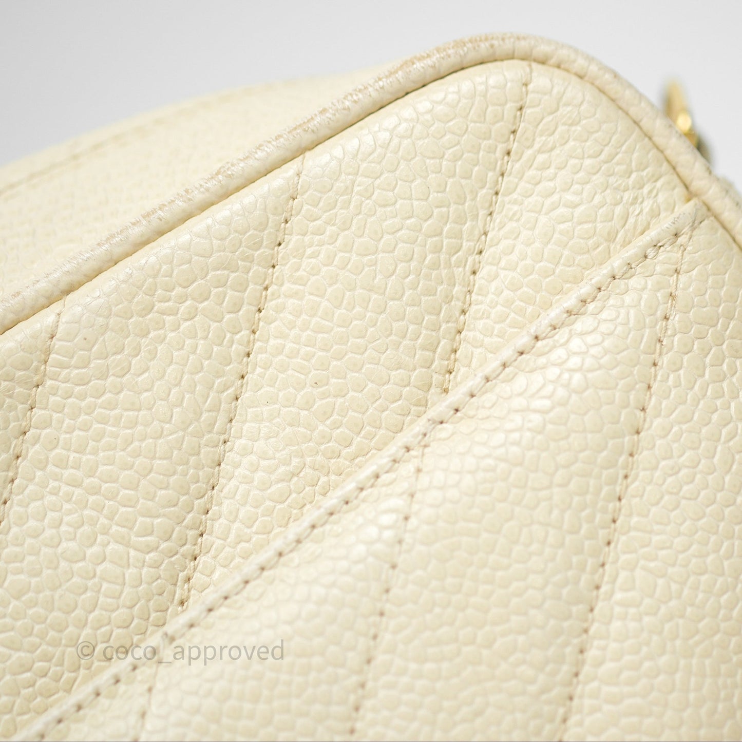Chanel Vintage Chevron Camera Bag Light Beige Caviar Gold Hardware