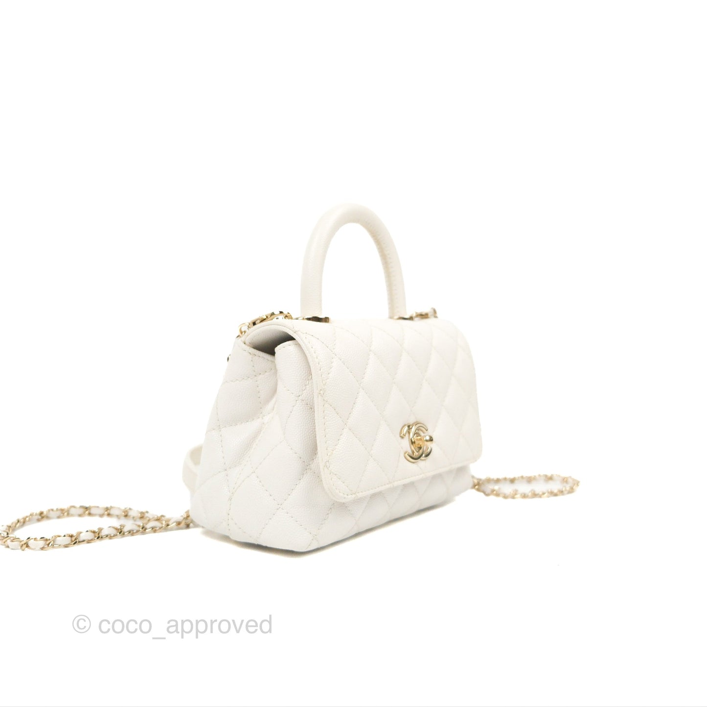 Chanel Mini Coco Handle Quilted Ivory White Caviar Gold Hardware