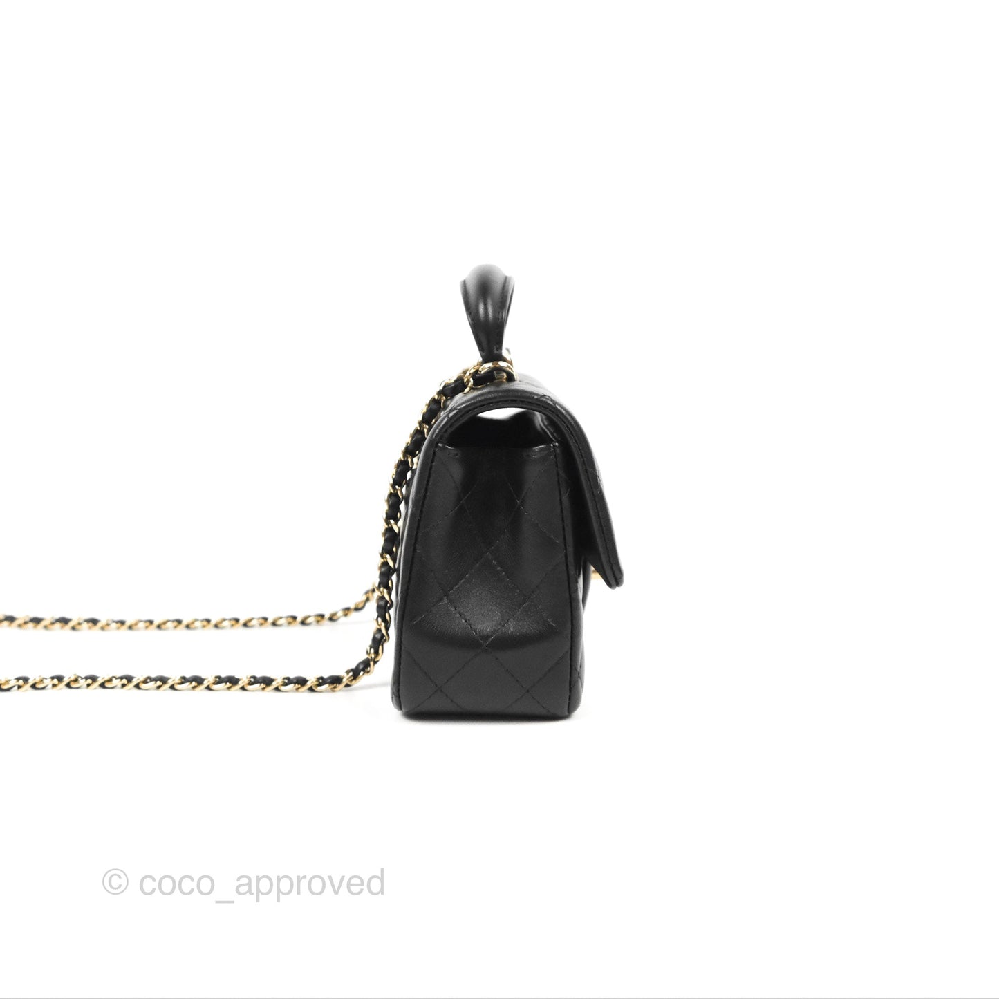 Chanel Top Handle Mini Rectangular Flap Bag Black Lambskin Gold Hardware