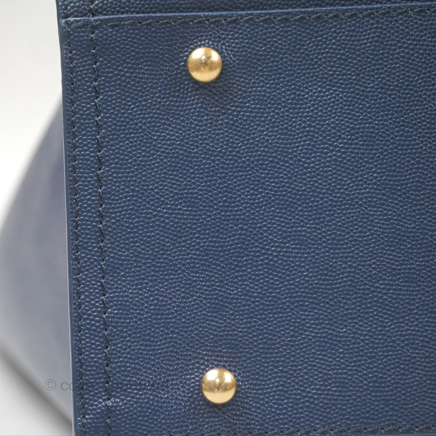 Chanel Small Studded Deauville Tote Navy Caviar Aged Gold Hardware