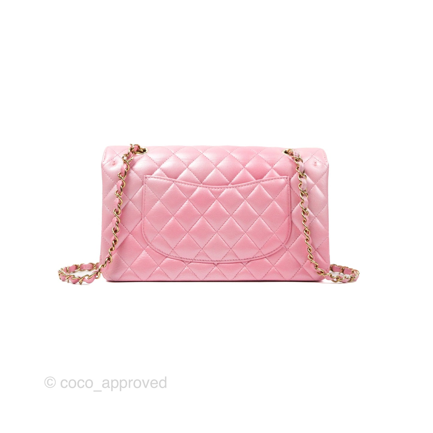 Chanel Classic M/L Medium Flap Quilted Pink Cloudy Pearly Goatskin Gold Hardware 23S