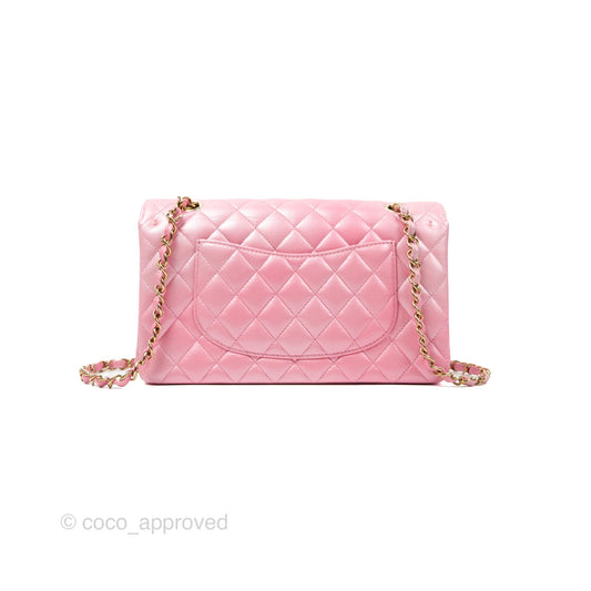 Chanel Classic M/L Medium Flap Quilted Pink Cloudy Pearly Goatskin Gold Hardware 23S